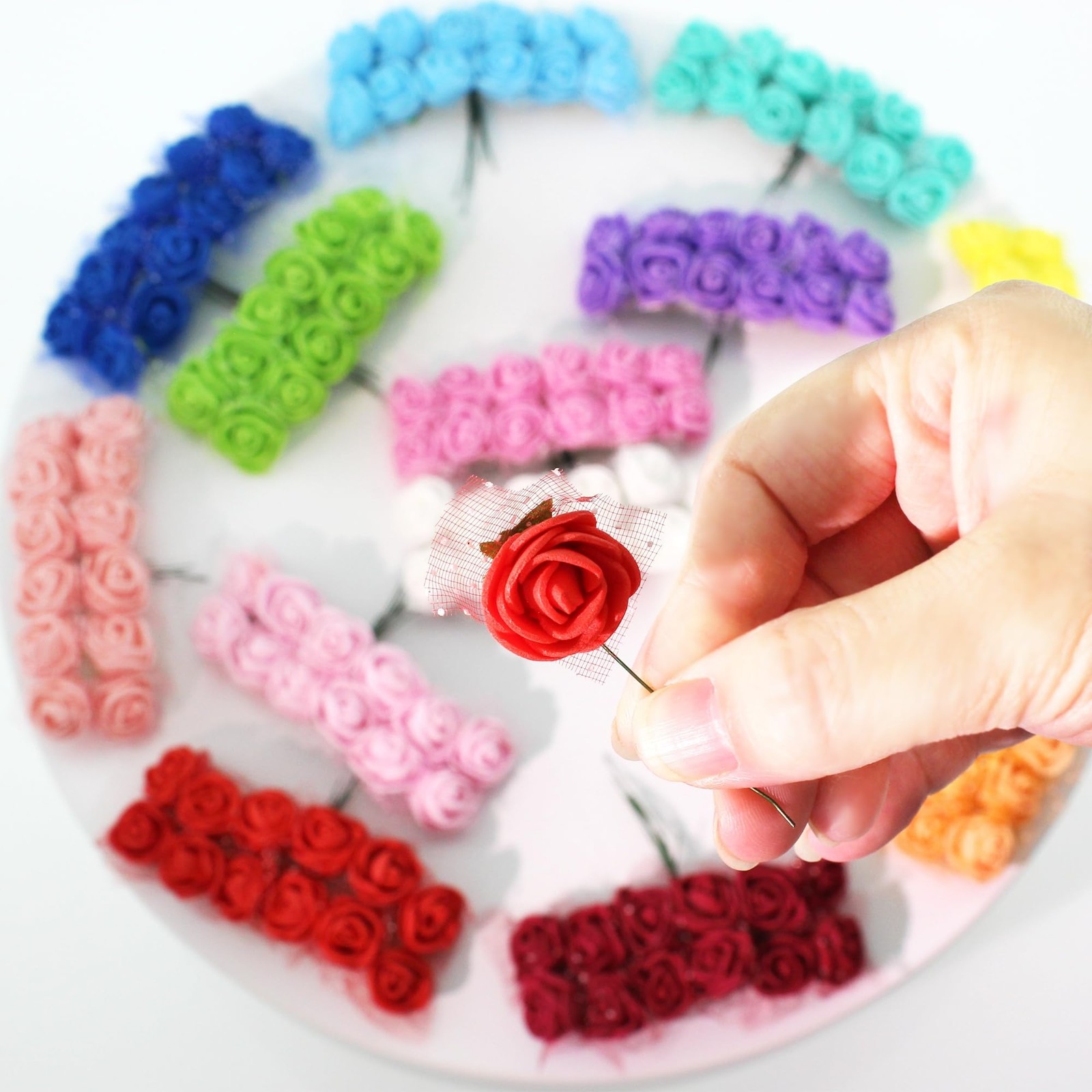 500 PCS 0.6 Inch Mini Artificial Orange Rose Flower Heads Foam DIY Craft Decor