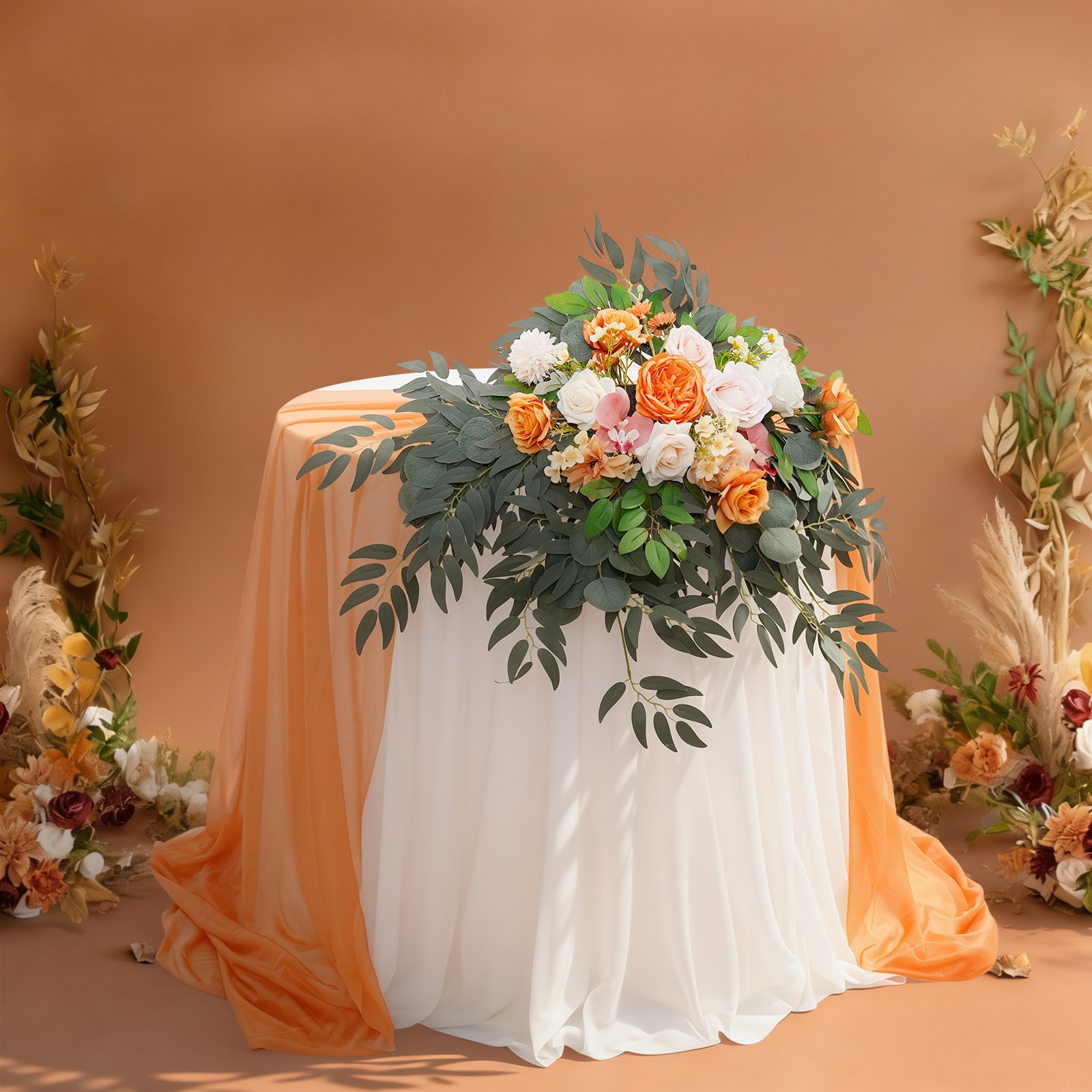 Artificial Flower with Tablecloth, Floral Arrangement for Wedding Table Orange