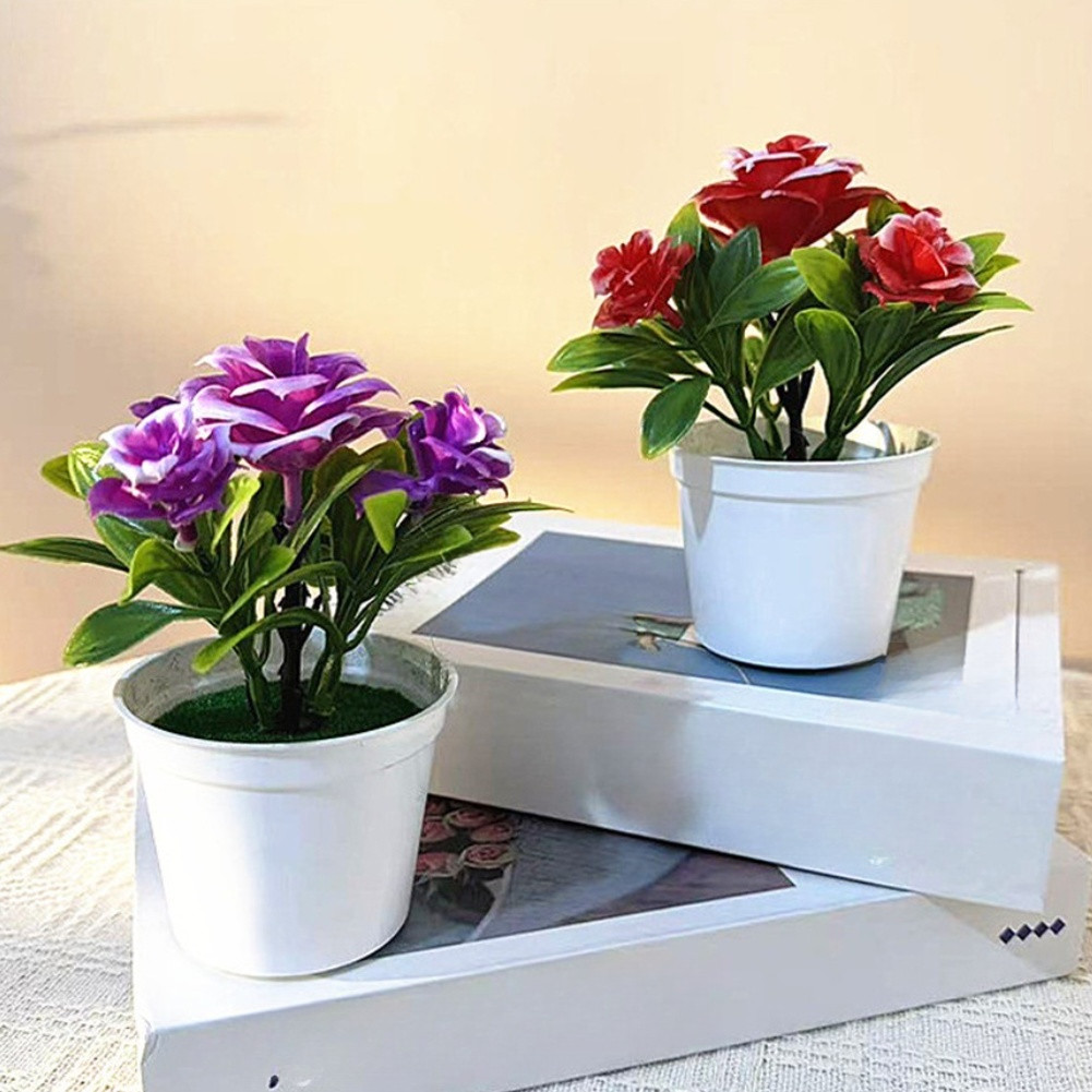 Indoor Artificial Rose Bonsai in Pot for Contemporary Home Office Table Decor