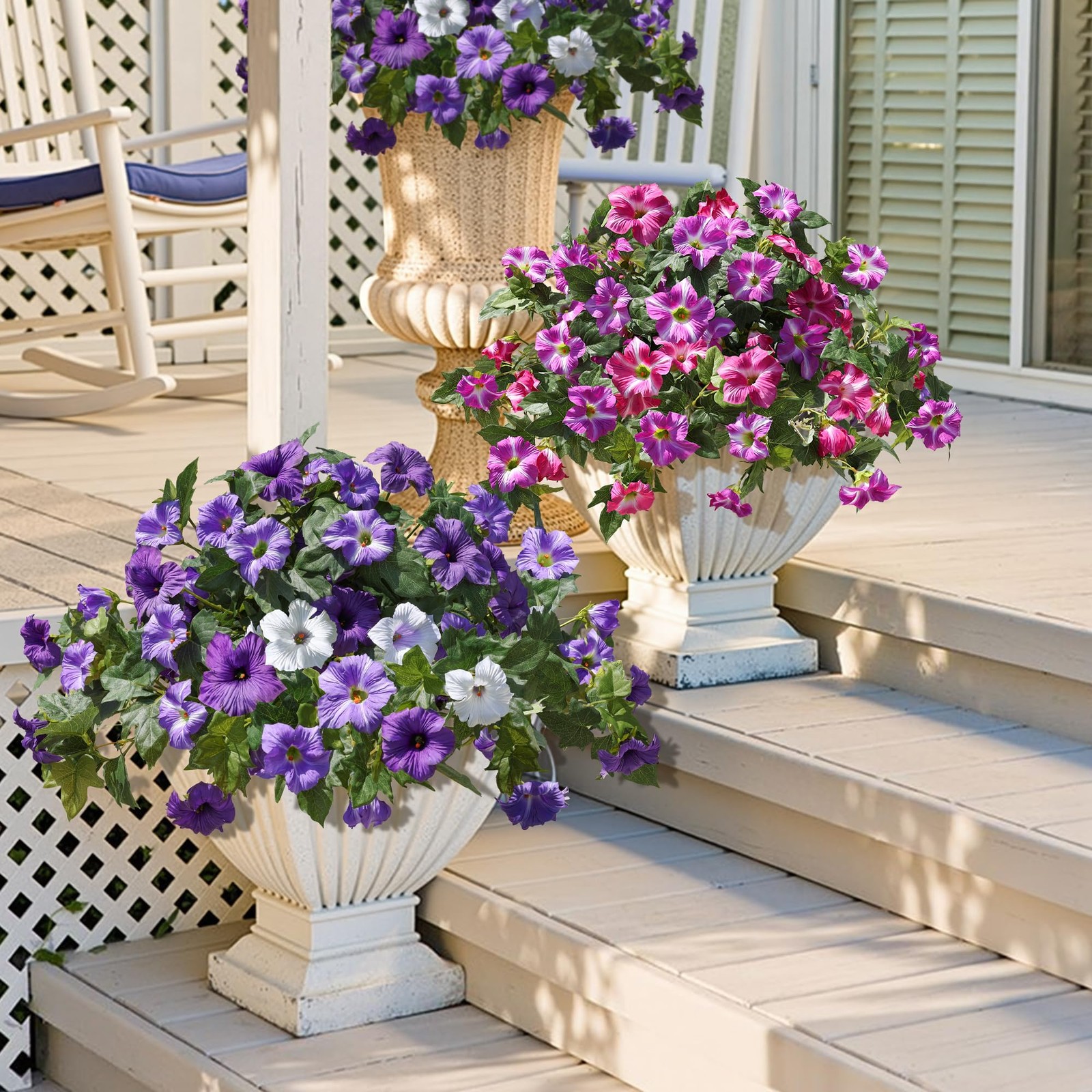 HyeFlora Artificial Flowers for Outdoors 2PCS Faux Petunias Silk Fake Flowers…