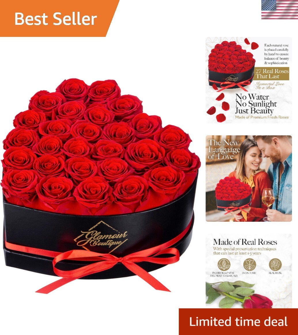 27 Red Roses Preserved in Elegant Heart Box – Long-Lasting Gift for Any Occasion