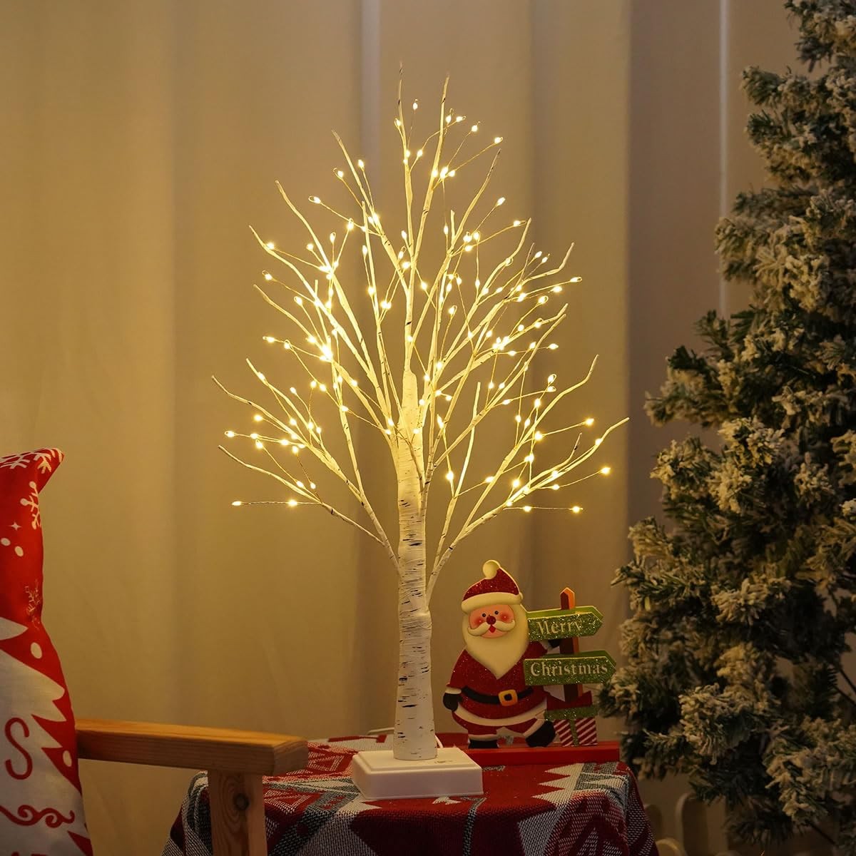 White Birch Christmas Tree with LED Lights, 2ft Battery/USB Operated Small Tr…