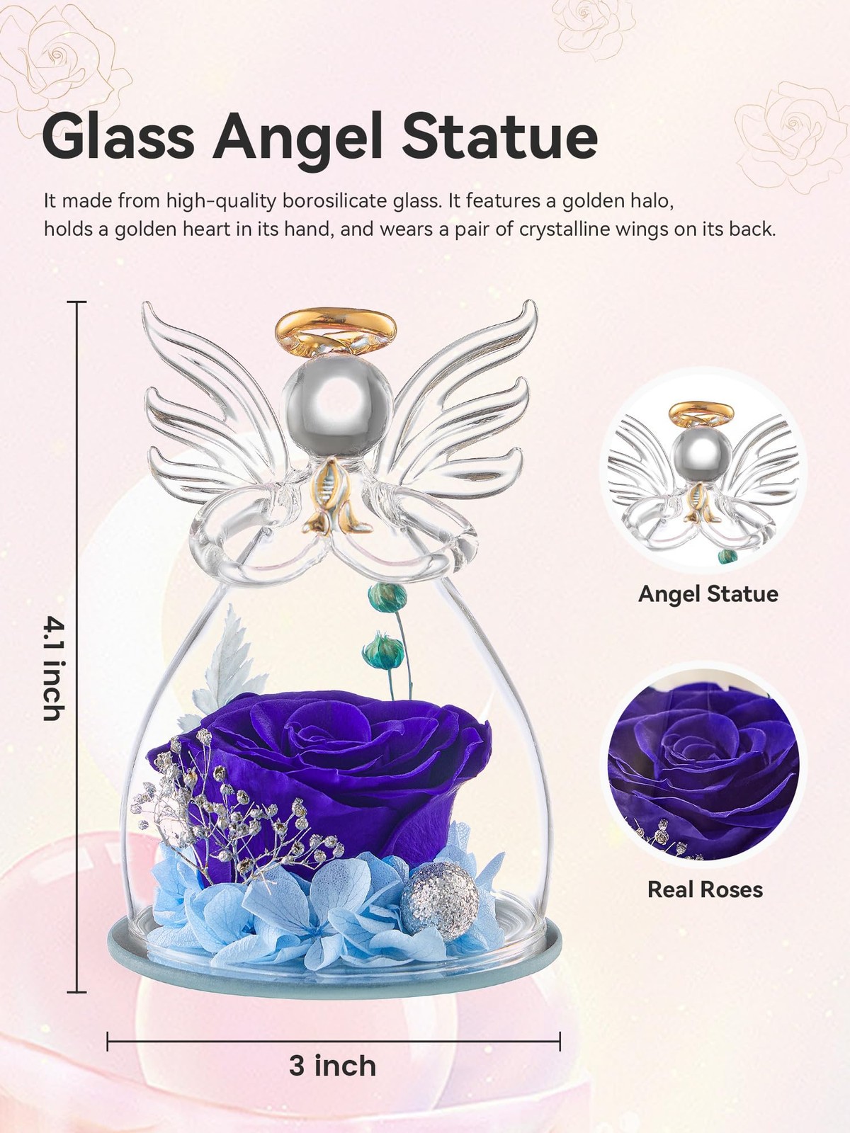 Mothers Day Flowers Gifts for Mum, Preserved Rose Forever Flower in Glass Ang…
