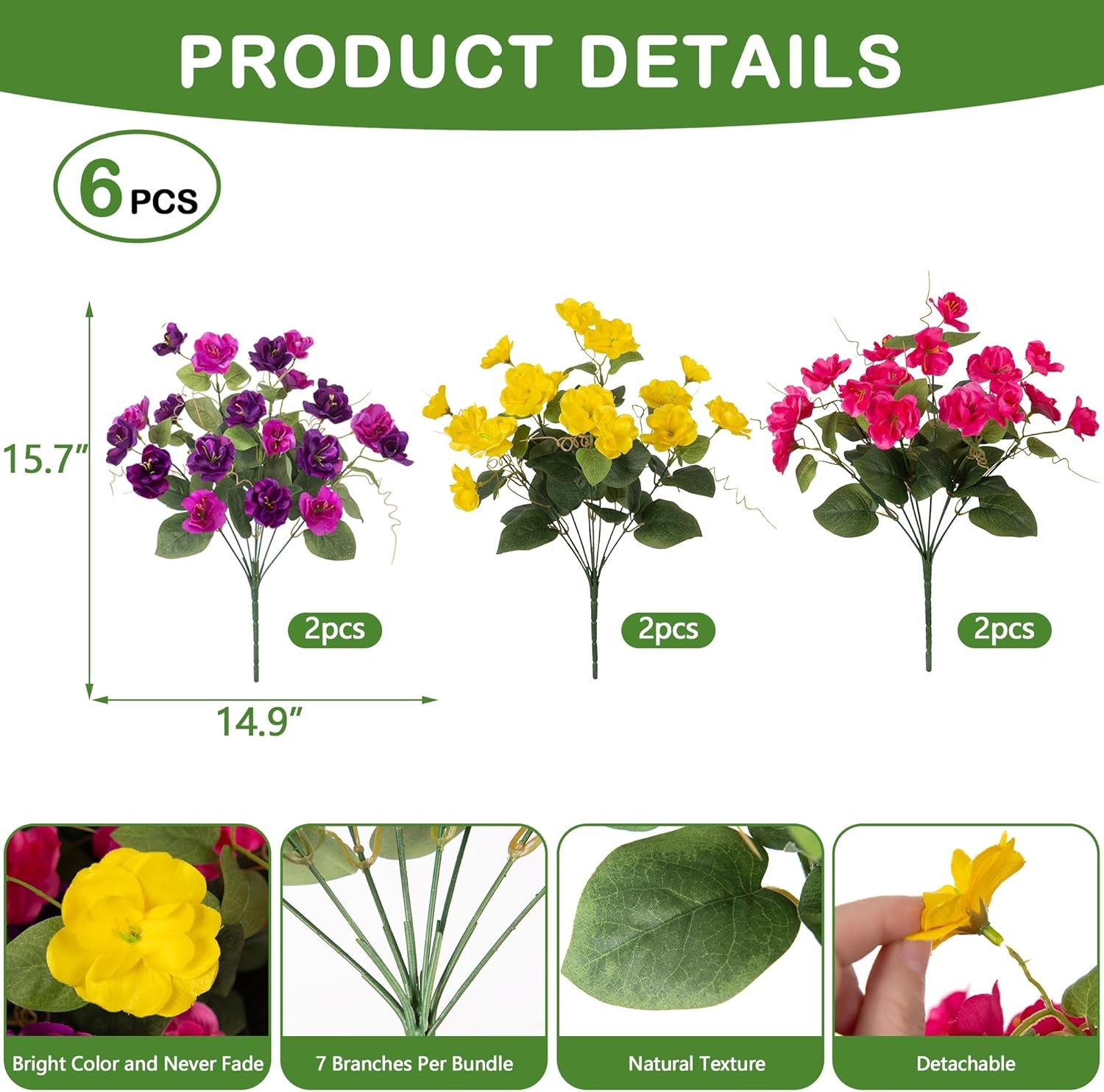 Artificial Flowers for Outdoors, 6 Bundles Multicolor Silk Fake Hibiscus Flowers