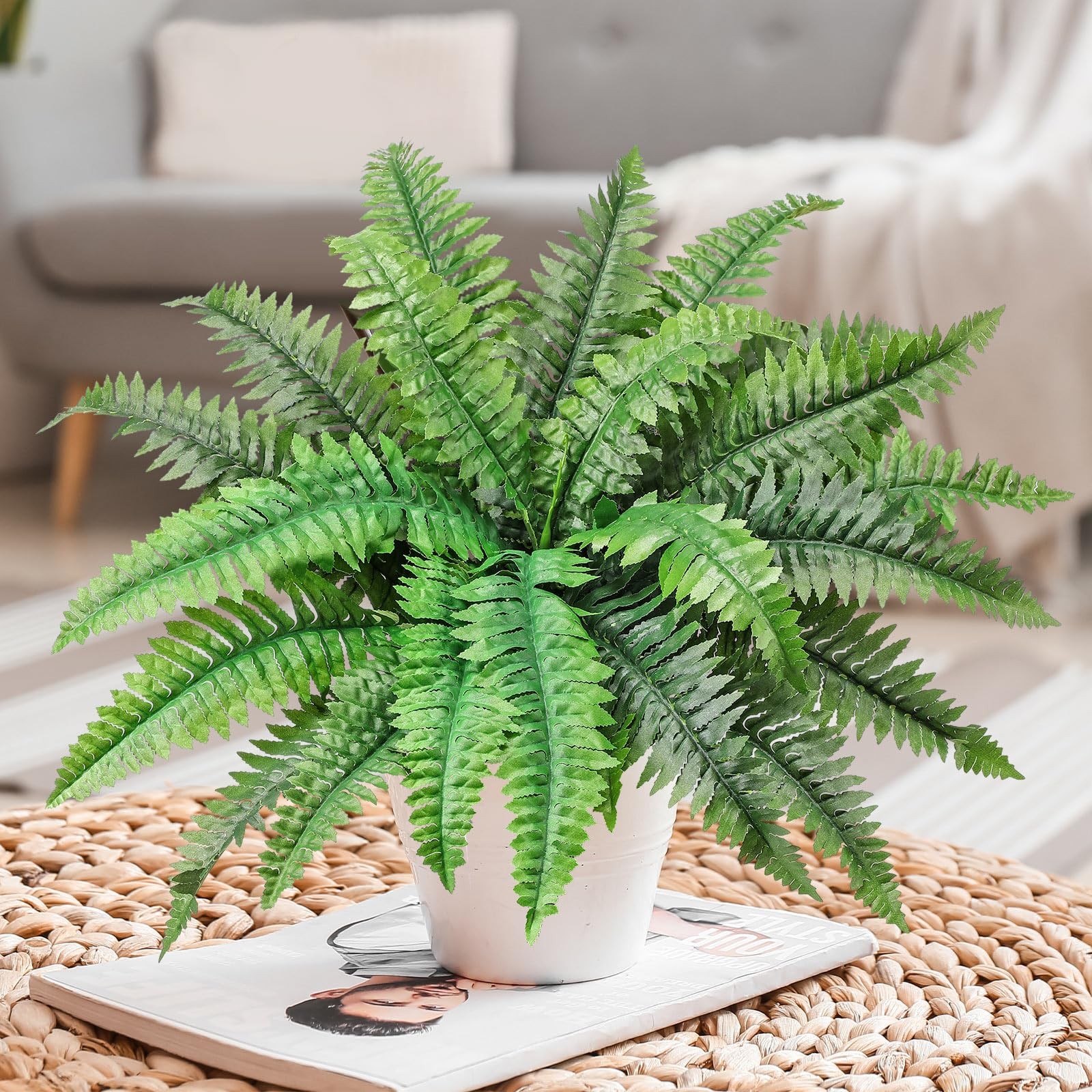 Fake Ferns Potted Plant, Artificial Boston Ferns in Pot, 24 Leaves for Outdoo…