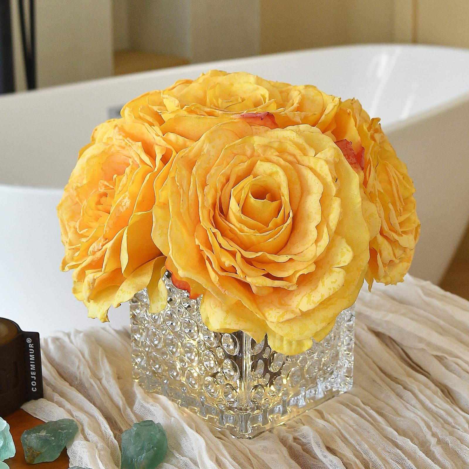Artificial Rose in Glass Vase Vintage Silk Flower Arrangement with Light for …