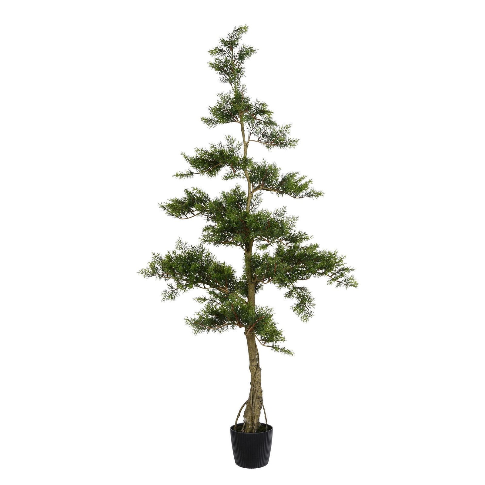 Pemberly Row 5′ Fabric Artificial Cedar Tree with Planters Pot in Green