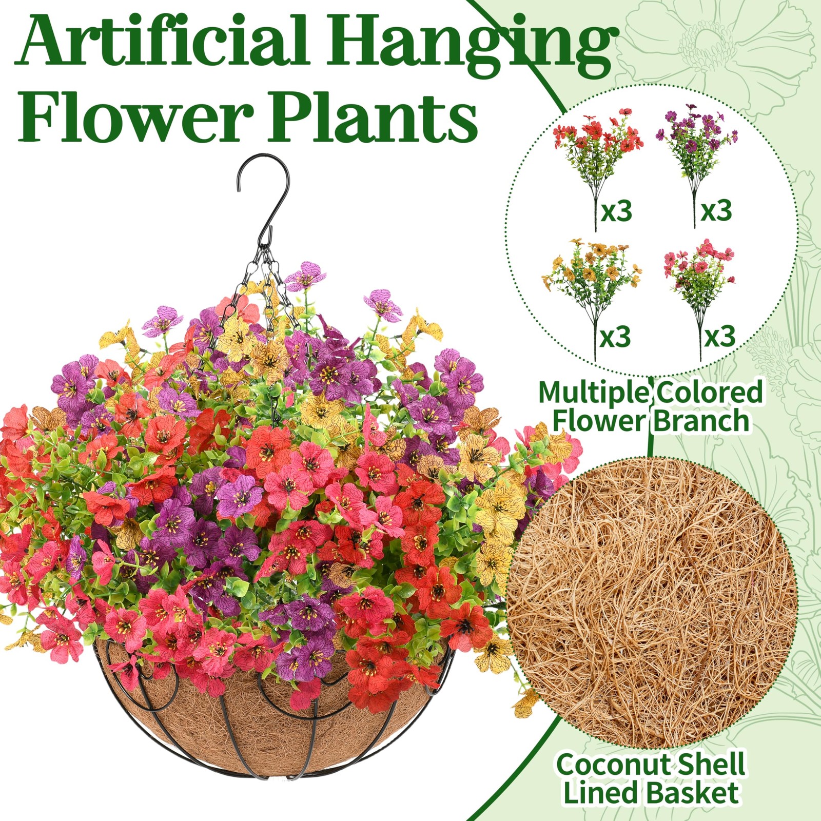 1 Set Artificial Hanging Plants Flowers with Basket, Colorful Realistic Daisy…