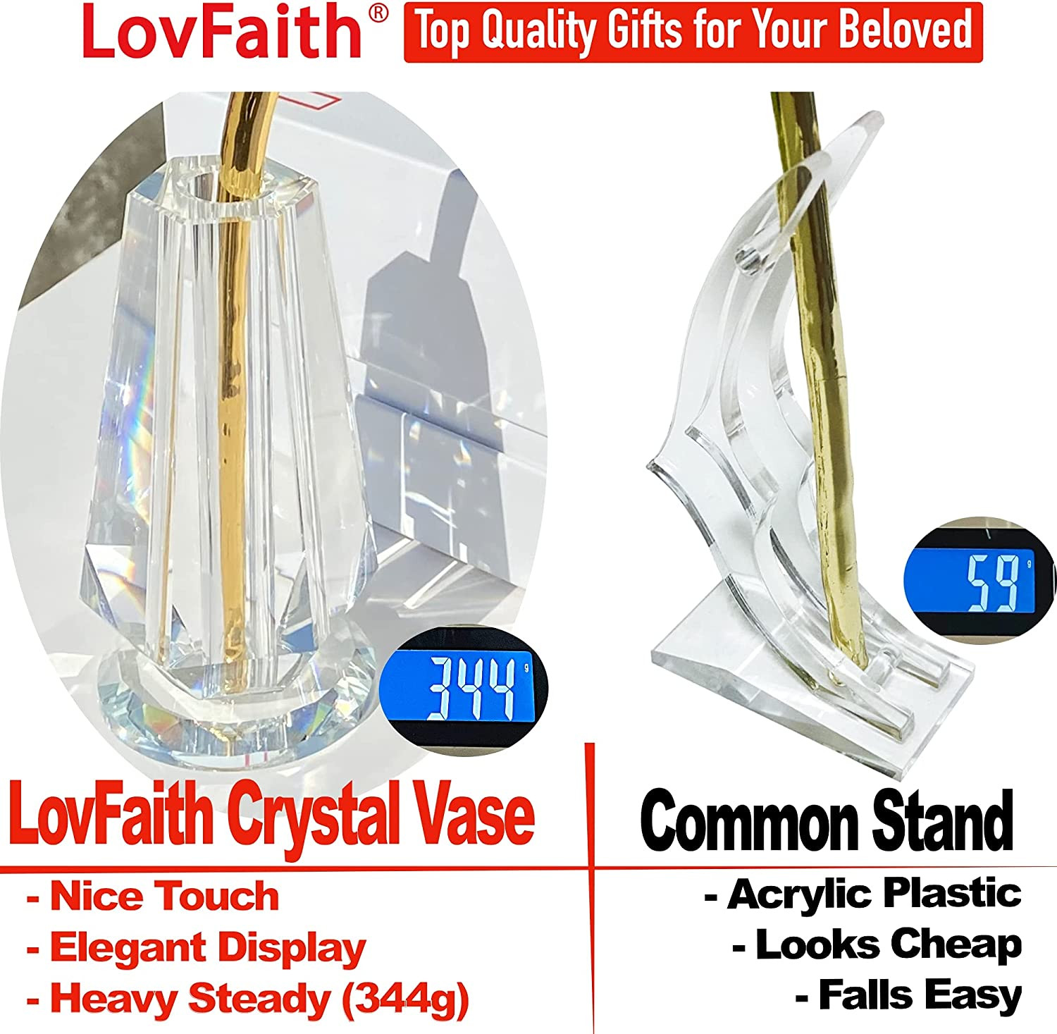 24K Gold Dipped Rose with Crystal Vase, Love‘S Gift for Her Wife | Top Quality f