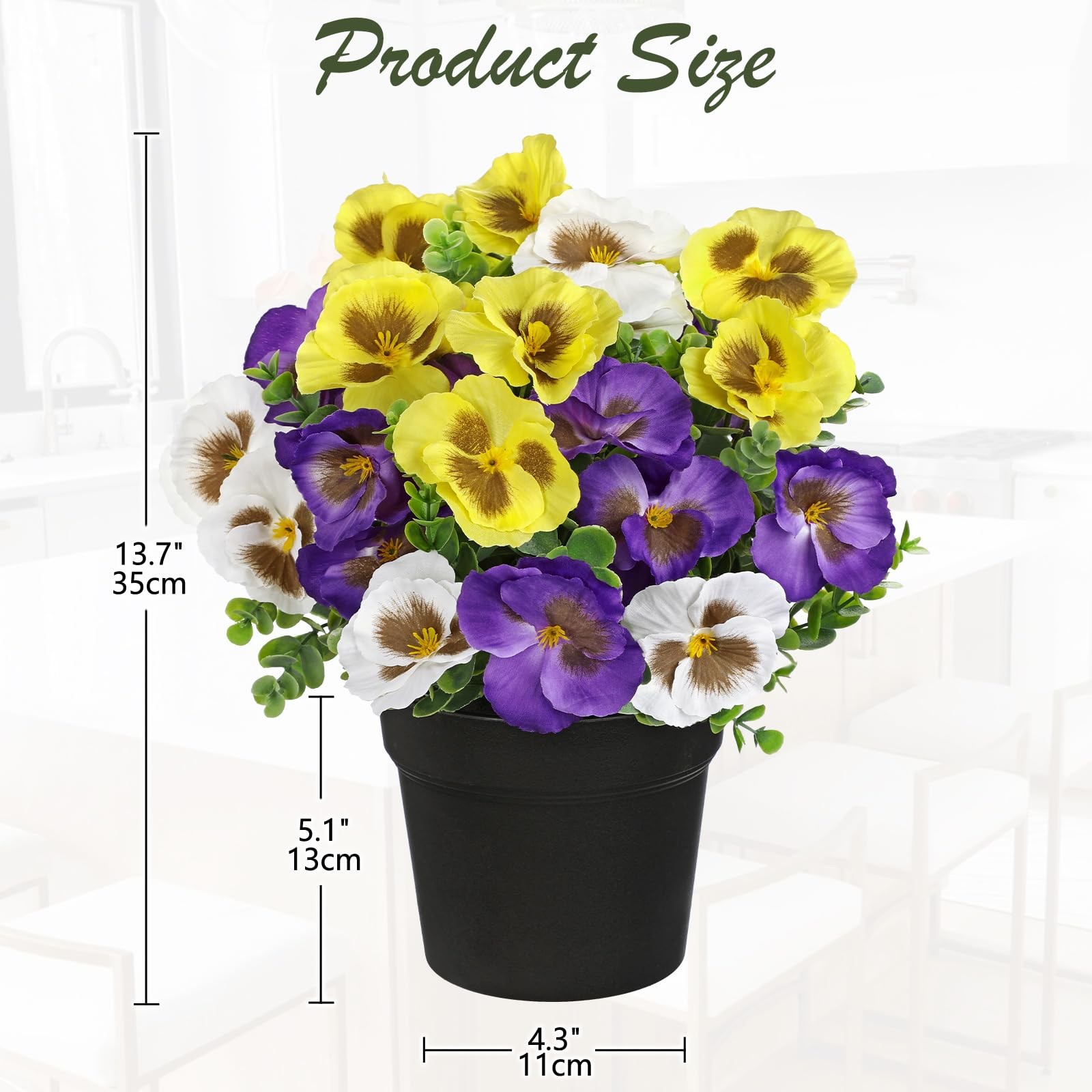 Pansy Artificial Flowers, 13.7’’ Realistic Faux Pansy Flower in Black Pot, Fa…