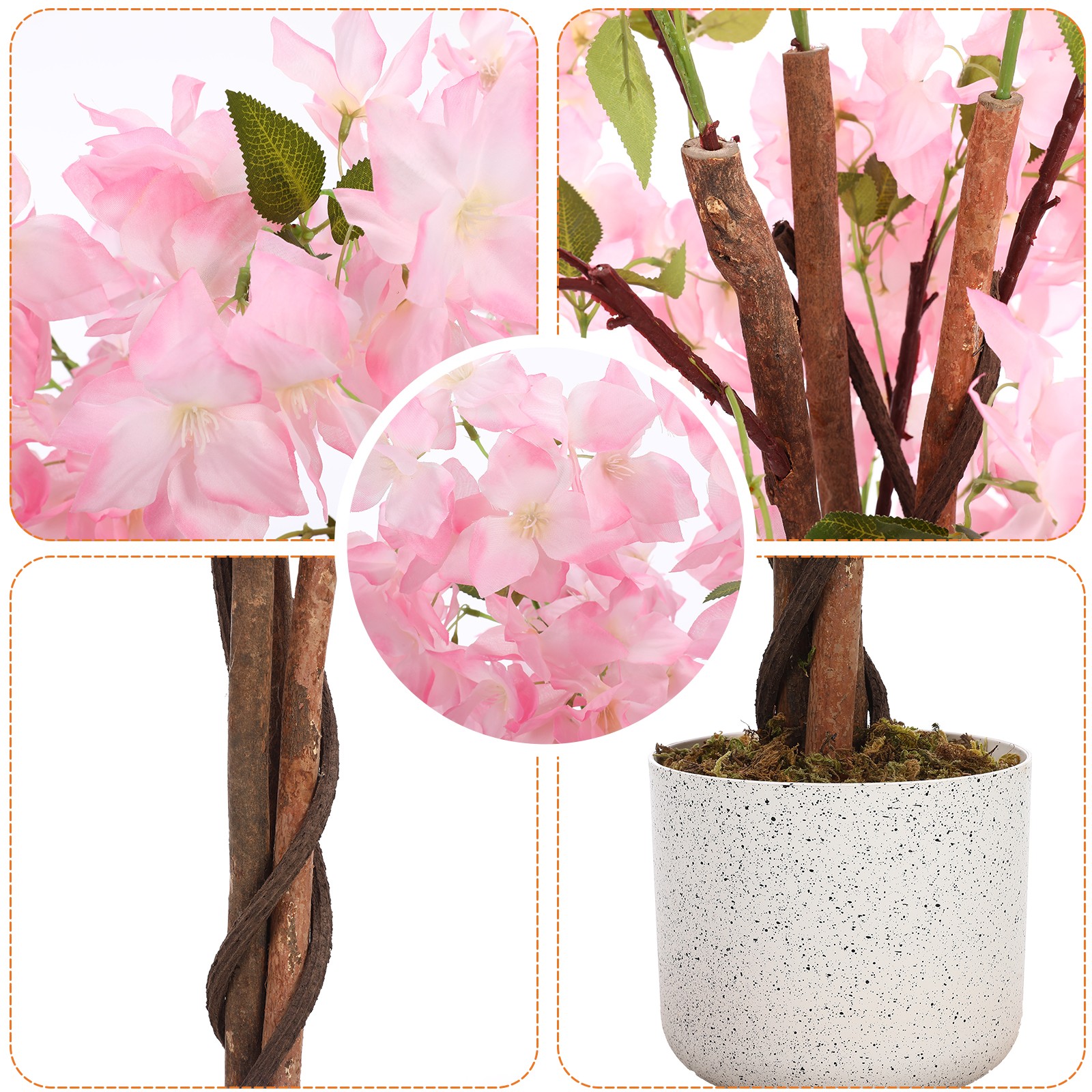 4FT Artificial Cherry Blossom Tree w/ Planter Indoor Realistic Faux Pink Flower