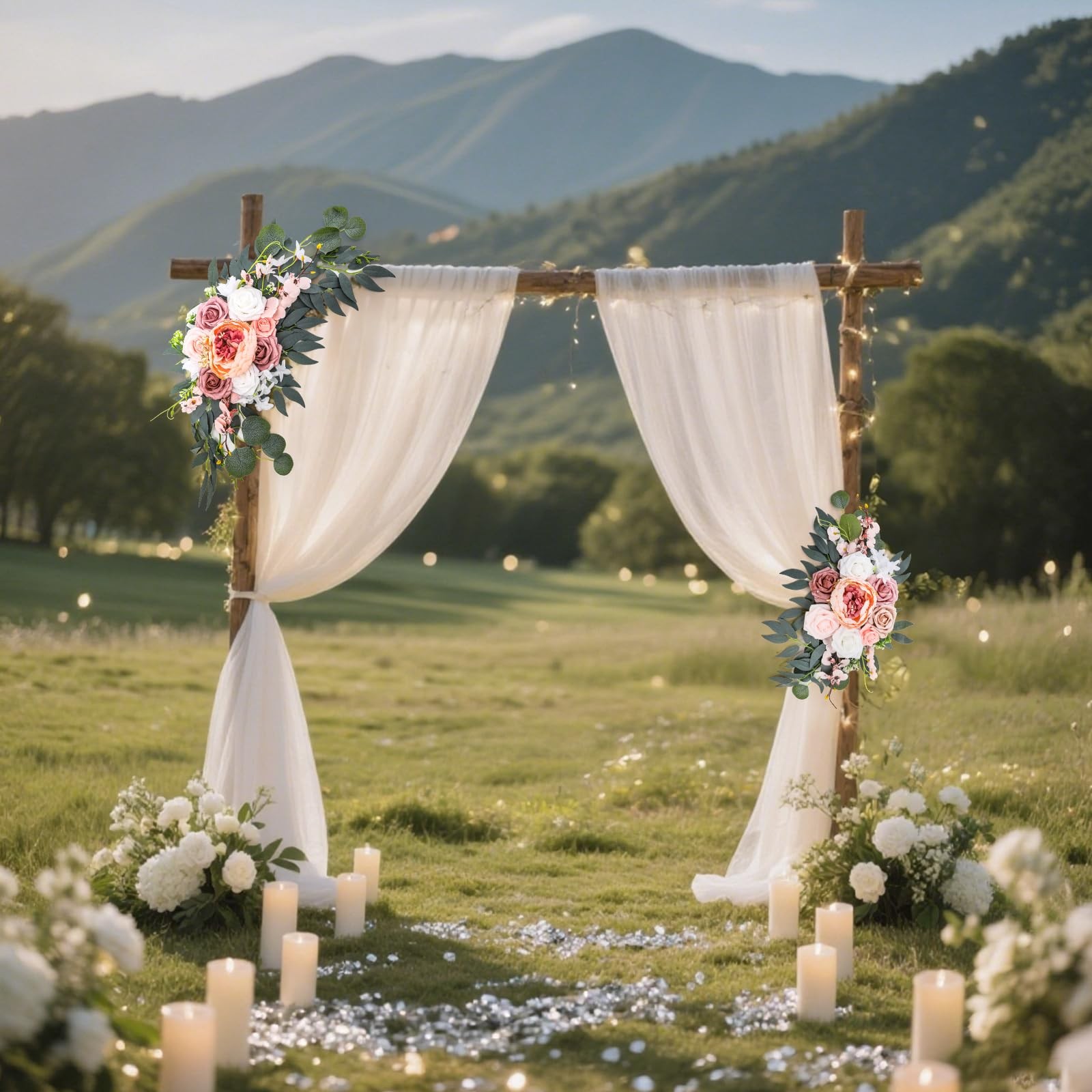 2 PCS Wedding Arch Flowers Artificial Floral Swag Decor PinkWhite Ceremony