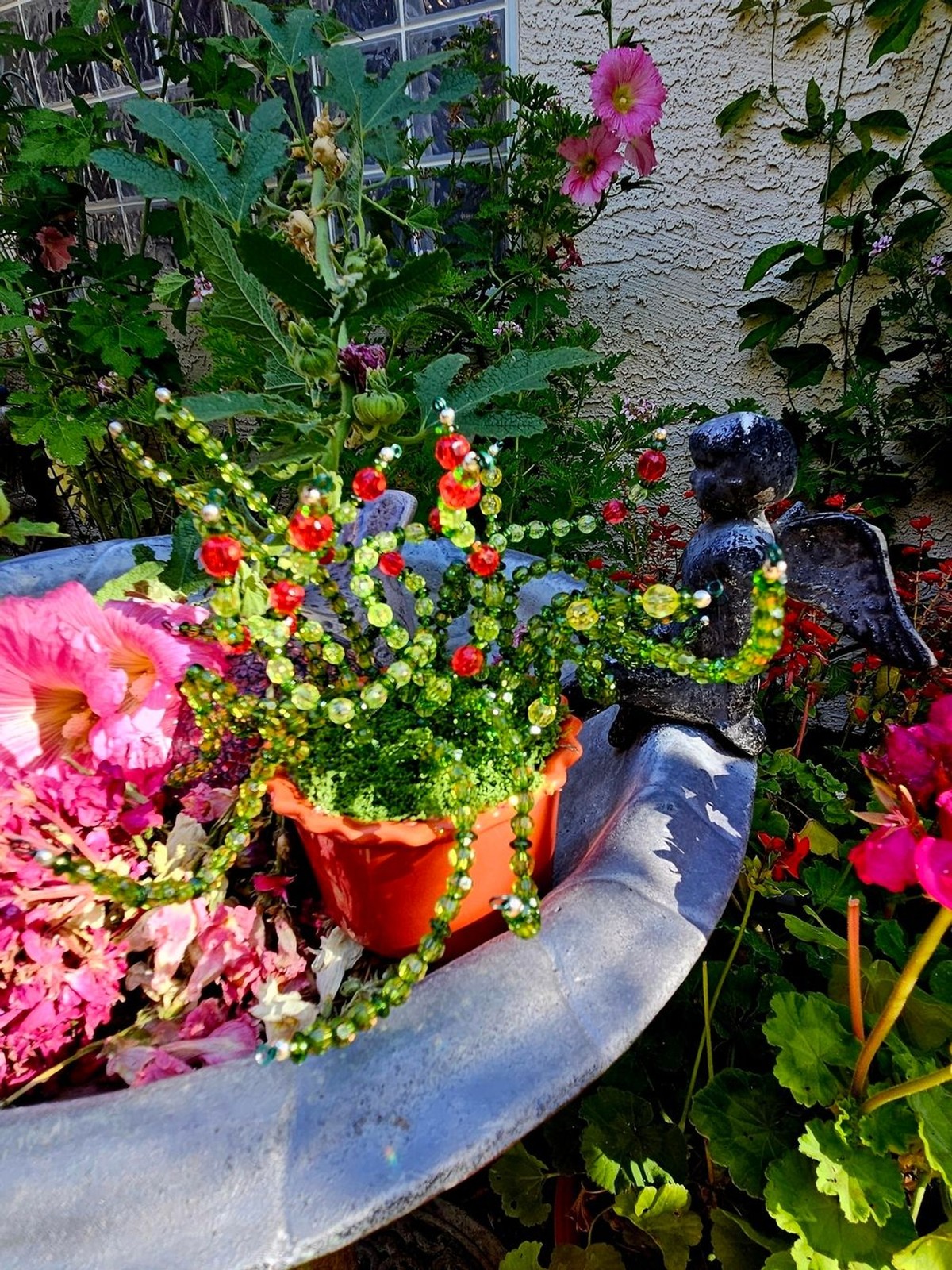 Beaded Green and Red Decorative Plant Accent