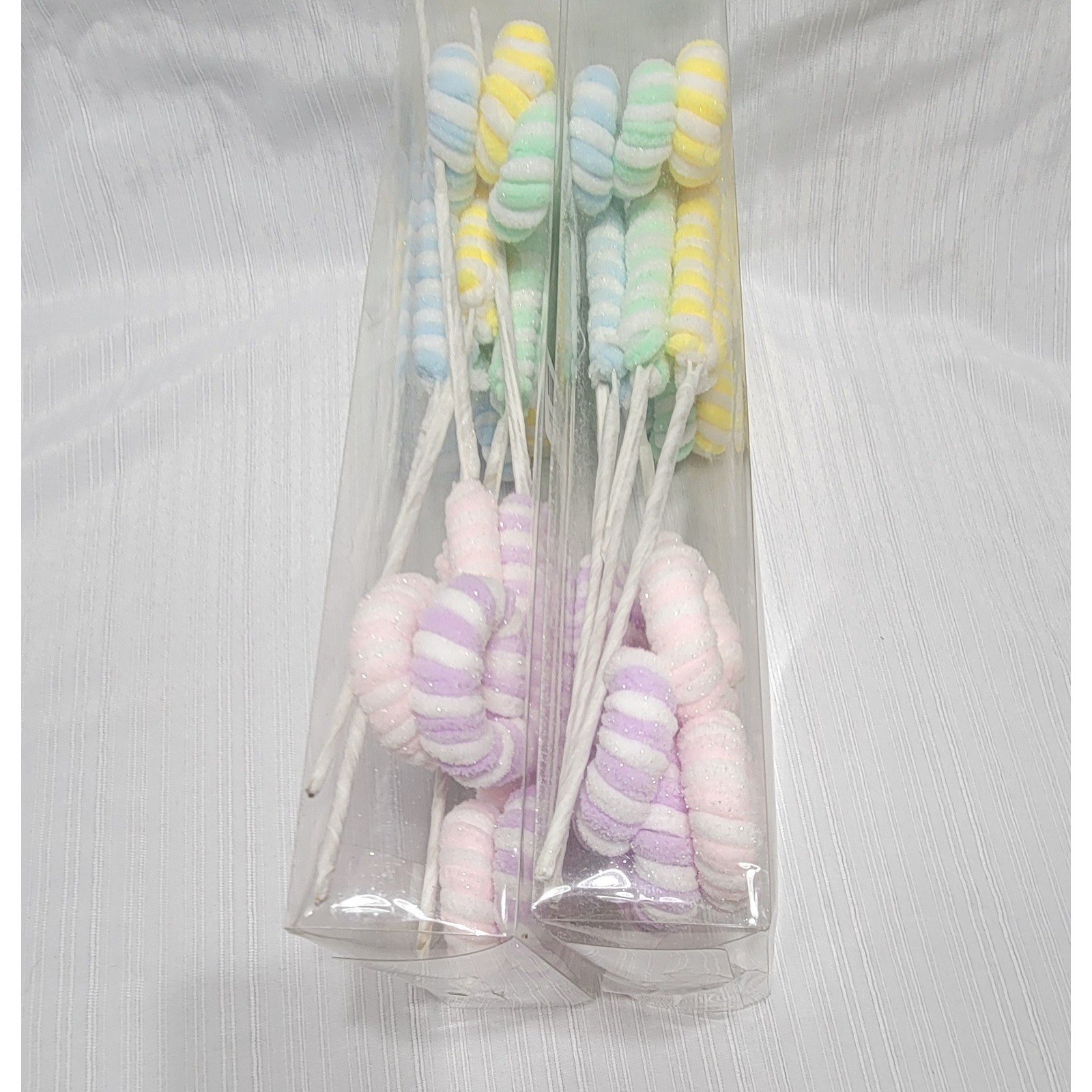 Pastel Striped Curly Floral Picks Glitter Wreath Decor Stems 2 Pack