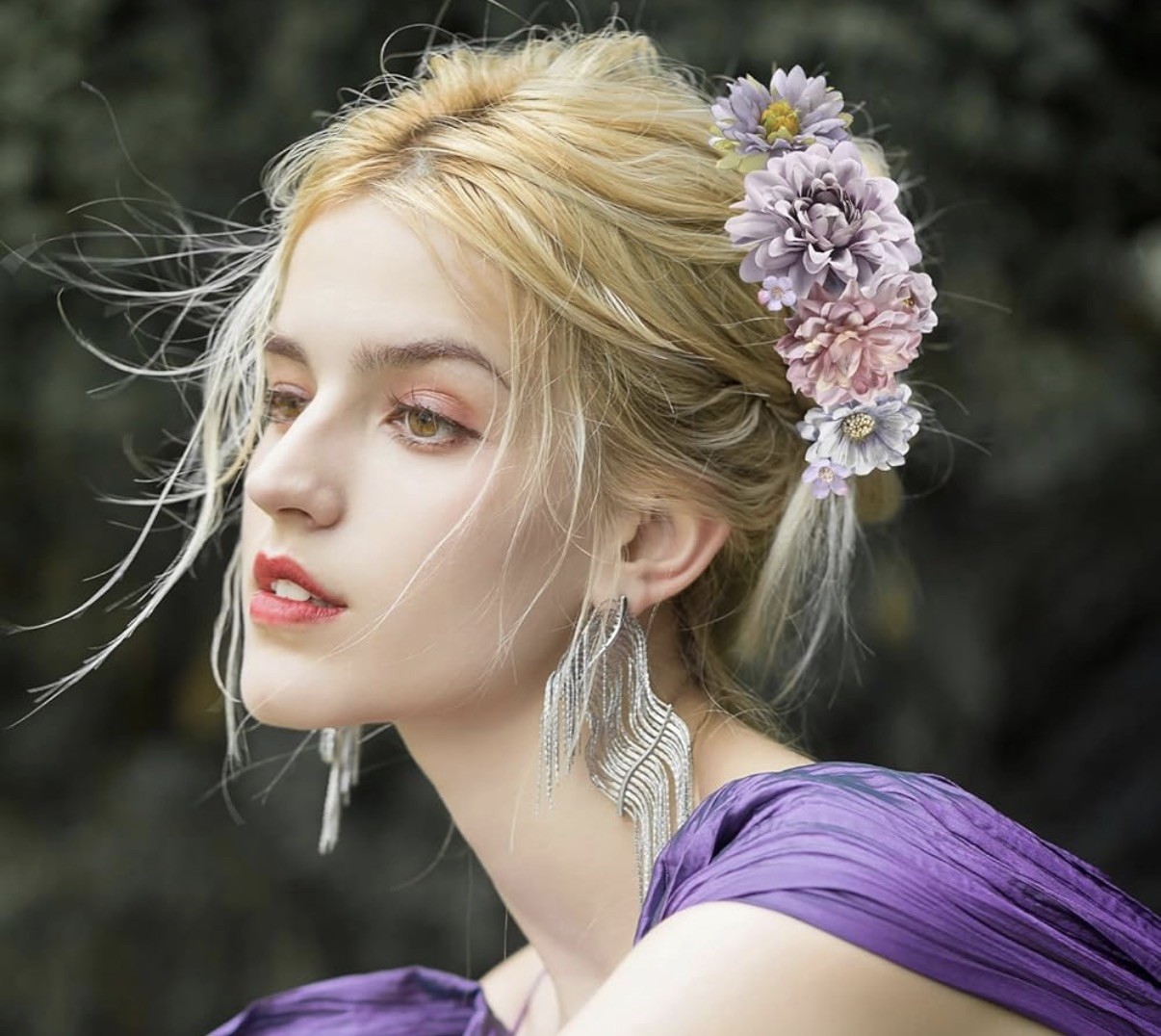 Artificial Flowers Heads Combo Purple Flowers Mix Silk Flowers Dahlia Roses