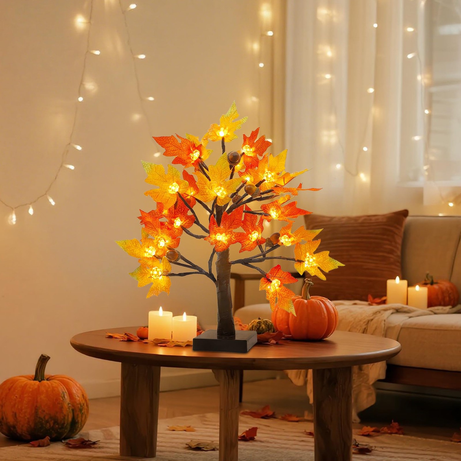 Fall Decorations fo Home 2 Pack 18″ Lighted Maple Tree