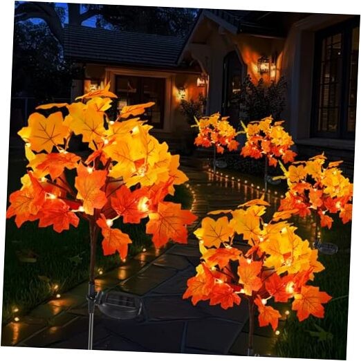Pack Fall Solar Lights Outdoor Waterproof,40LED 80 Maple Leaves Solar Garden 2