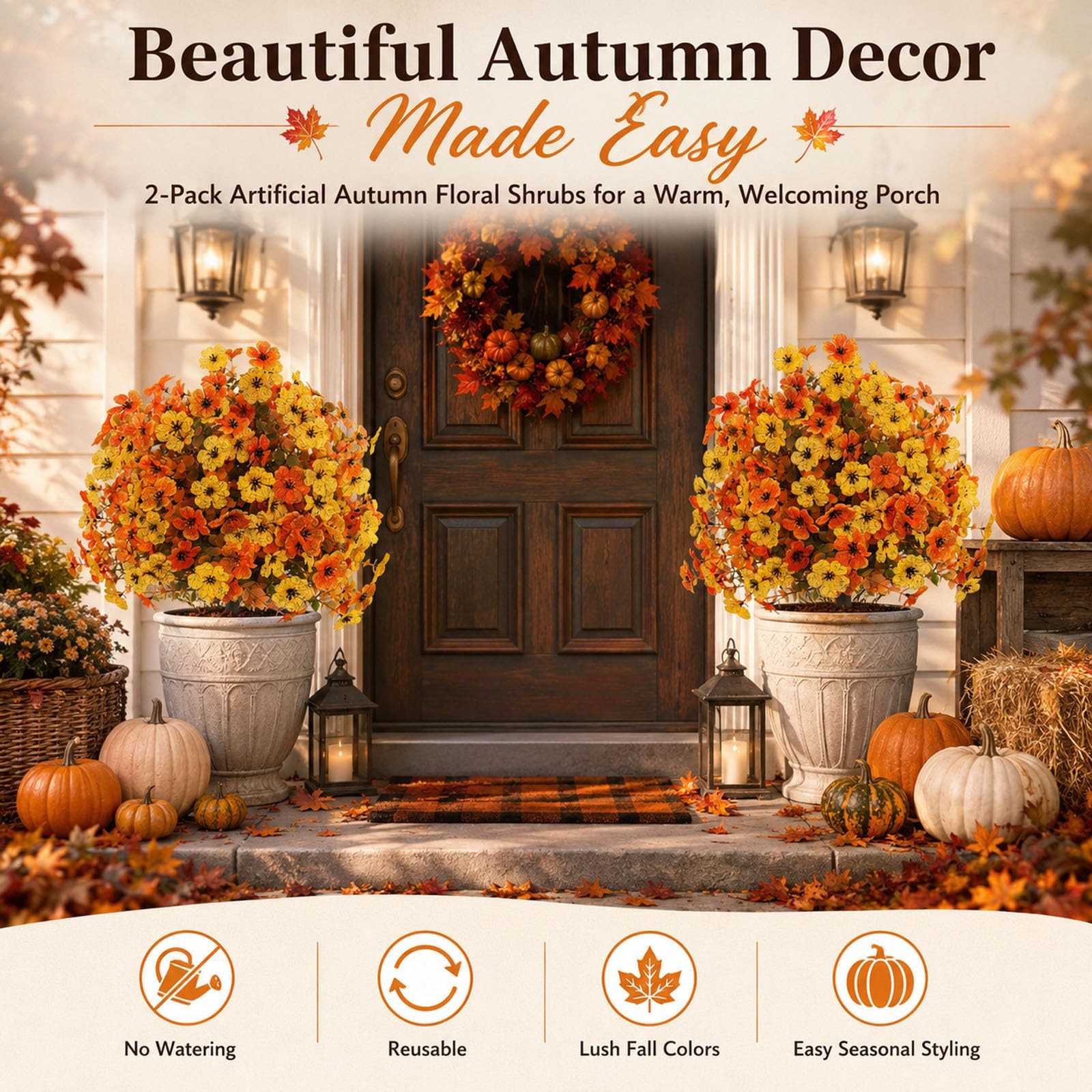 2-Pack Fall Artificial Flowers with Stakes, Outdoor Faux Floral Shrubs for Po…