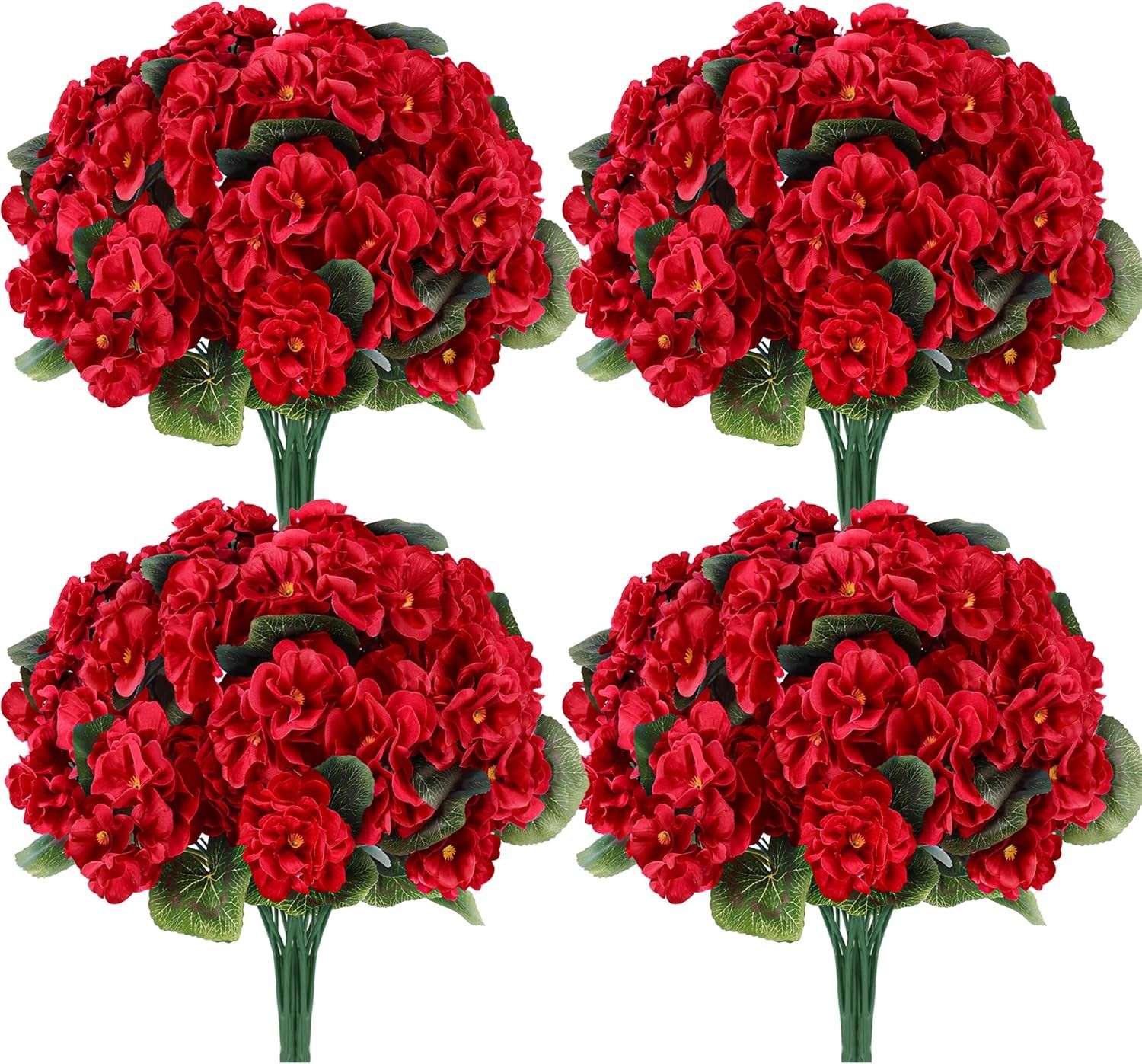 6 Pack Red Artificial Geraniums Flowers for Outdoors UV Resistant Faux Flowers f
