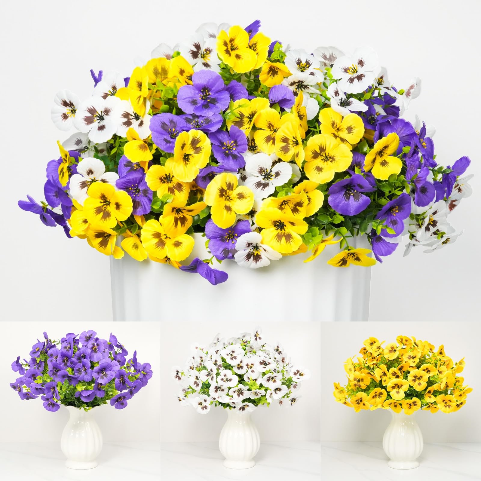 Artificial Silk Pansy Flowers with Decorative Butterflies, UV Resistant Water…