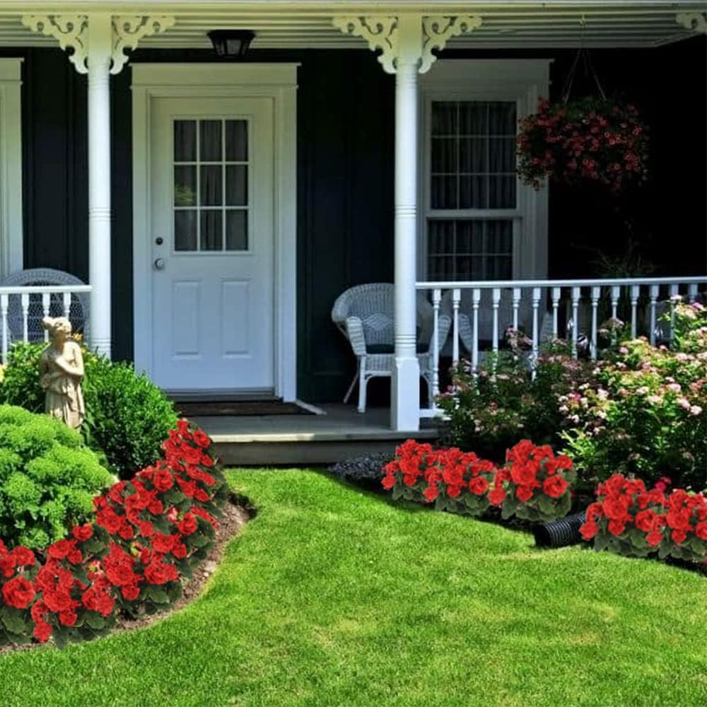 2 Pcs Artificial Red Geranium Bush Faux Flowers Geraniums Silk Flowers Outdoor P