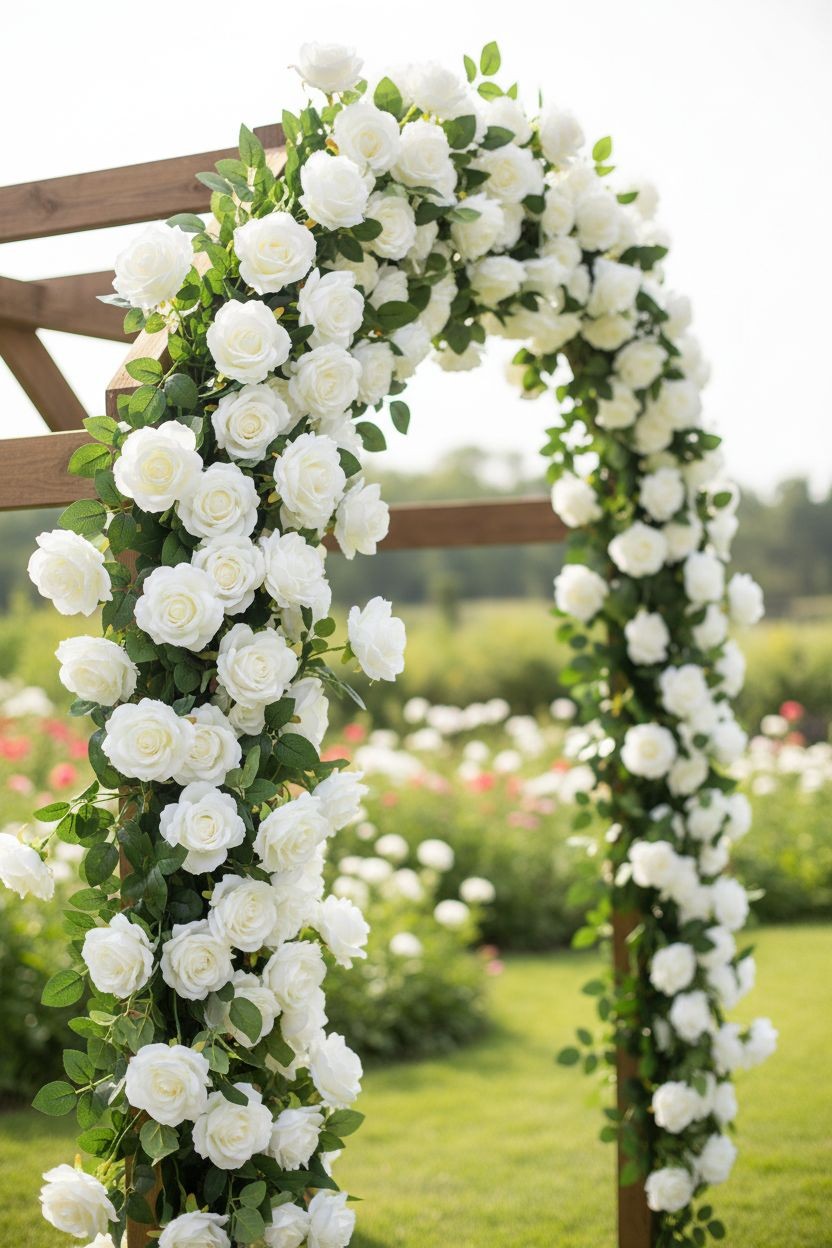 Set of 6 White Rose Stems Faux Roses Artificial White Flowers Farmhouse Wedding