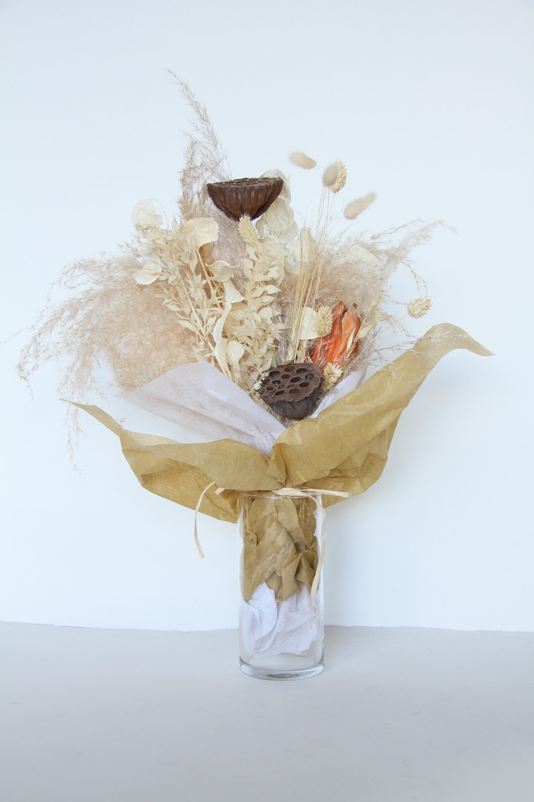 Dried Floral Arrangement W/ Vase Boho Modern Decor Wedding Flower Display 20″
