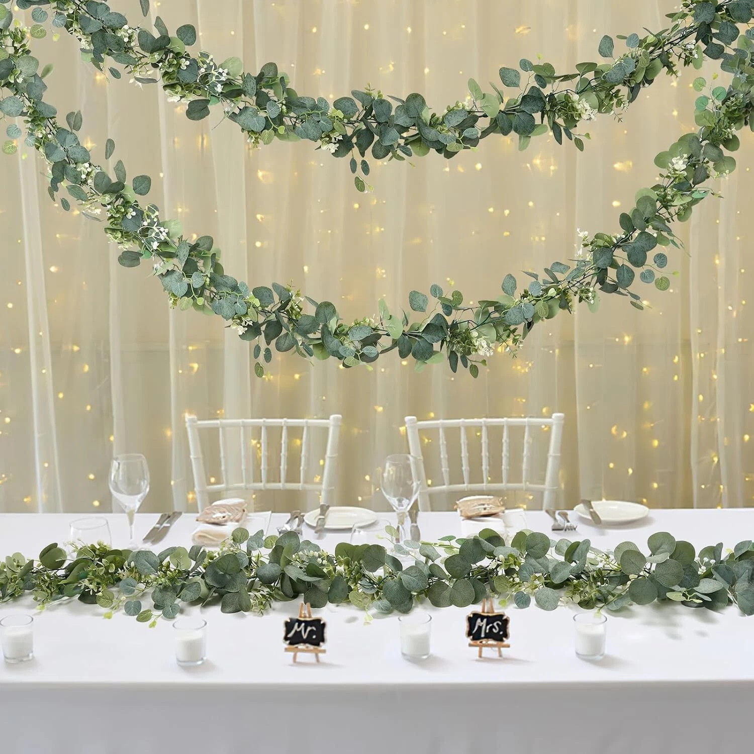 2x Artificial Eucalyptus Garland,Eucalyptus Leaves Table Greenery Garland Wreath