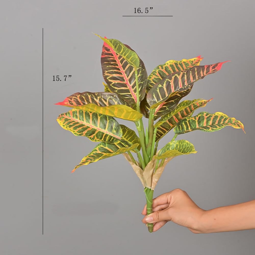 Shirfloral 4Pcs Croton Artificial Plant with Colorful Leaves Lifelike Tropica…