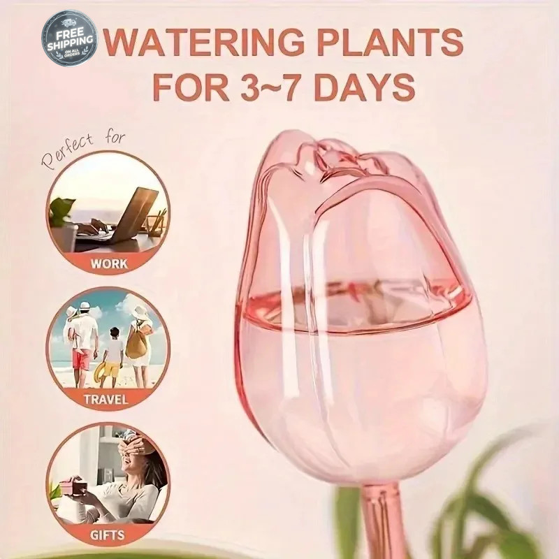 Pink Tulip Watering Globes Auto Plant Drip Irrigation Indoor Outdoor Tools