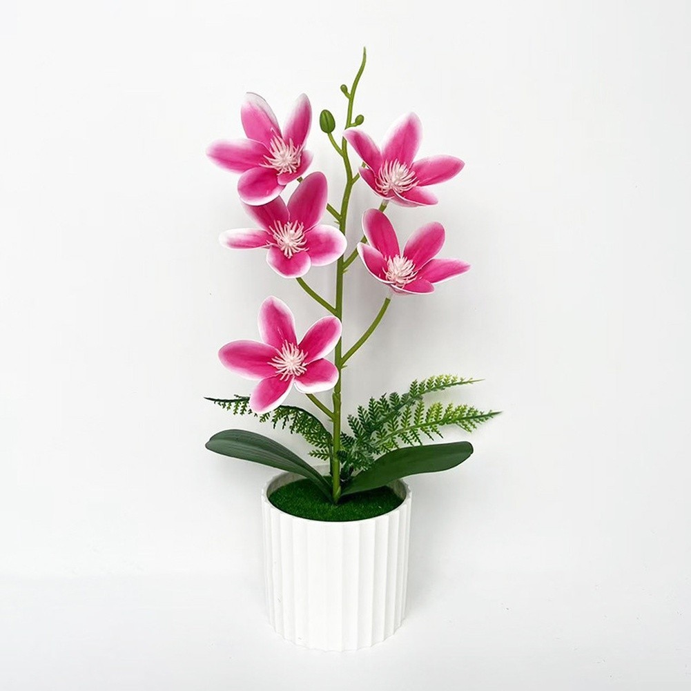 Vertical Pot Magnolia Flower Decoration with Realistic Petals and Green Leaves