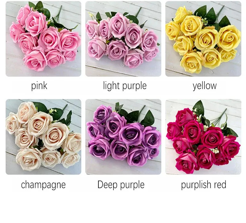 9 Heads silk Rose Artificial Flower Bouquet Home Table Vase Deco Floral
