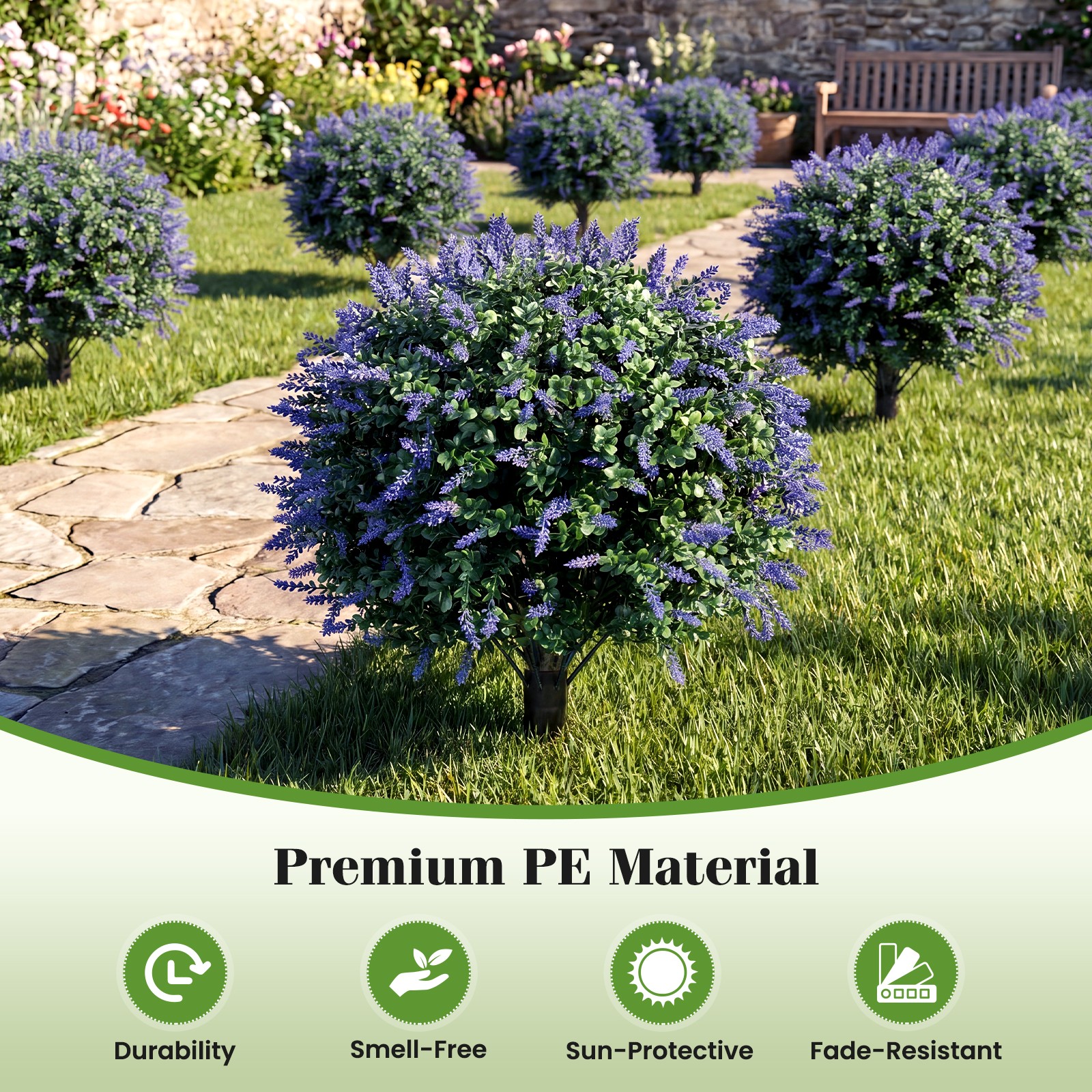 2Pack Artificial Lavender Boxwood Topiary Ball Trees, Faux Floral Shrubs, Patio