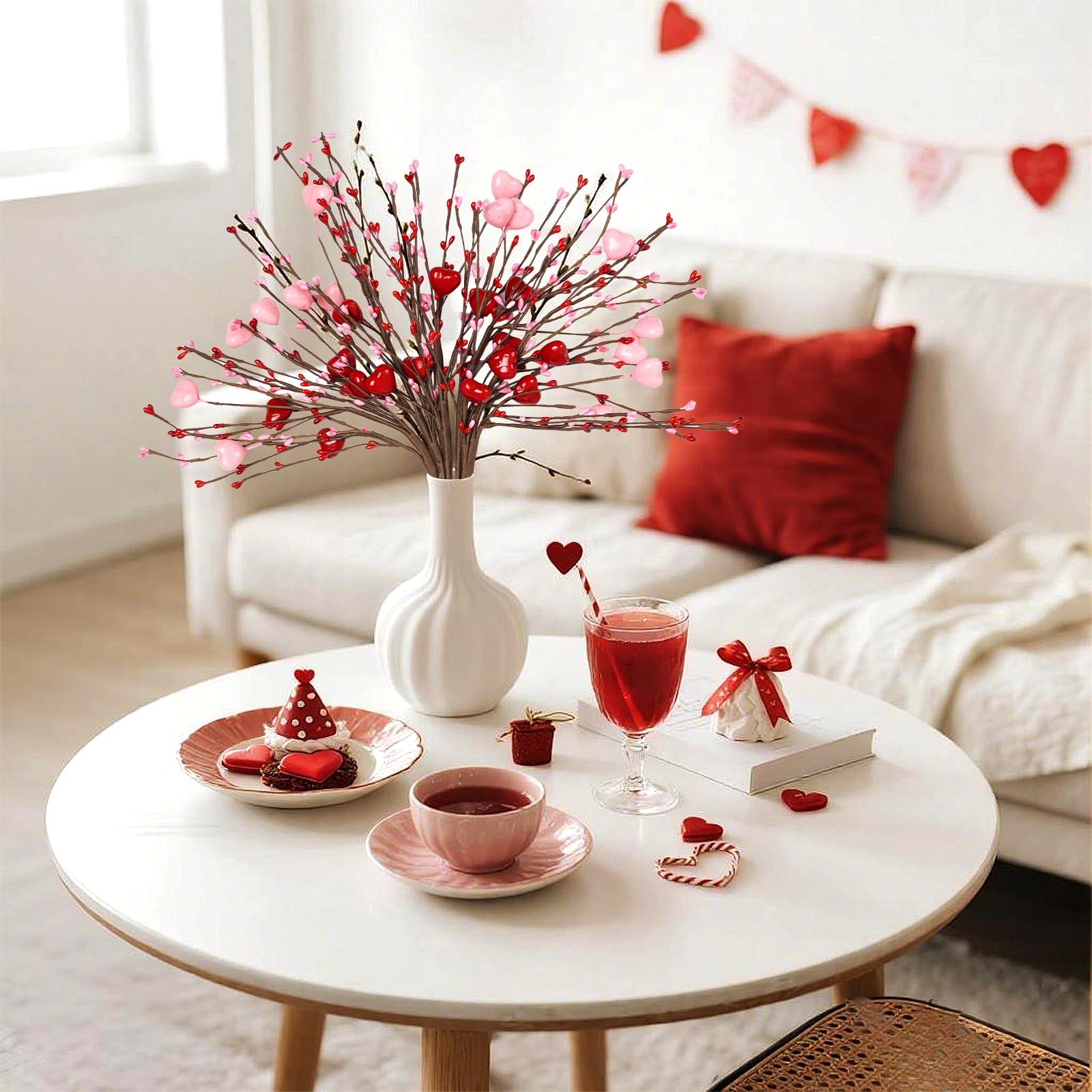 6 Pieces Artificial Berry Flower Stems Heart Shaped Berry Picks Valentines Da…