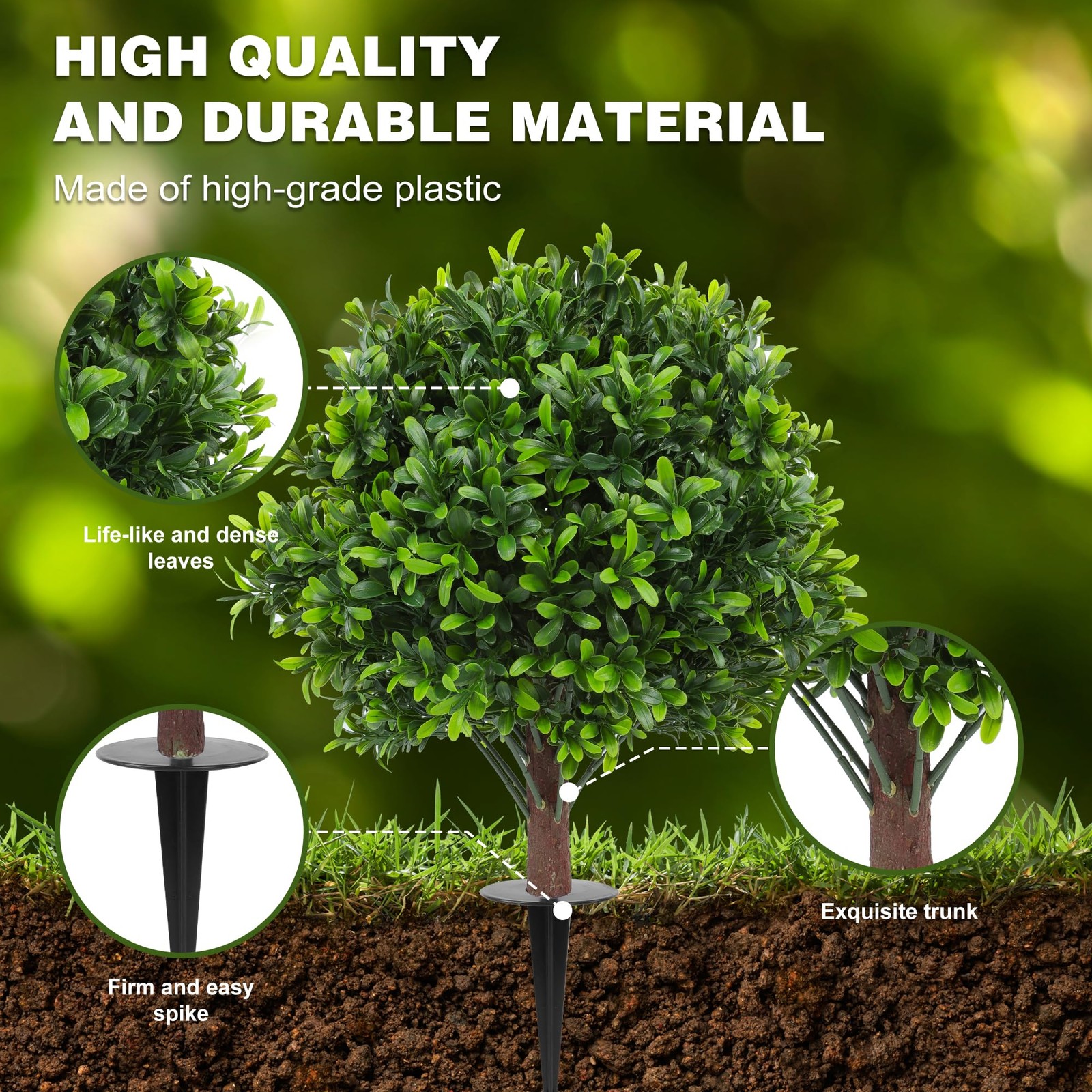 Set of 2 Artificial Boxwood Topiary Ball Trees with Ground Spike, 26 Inches U…