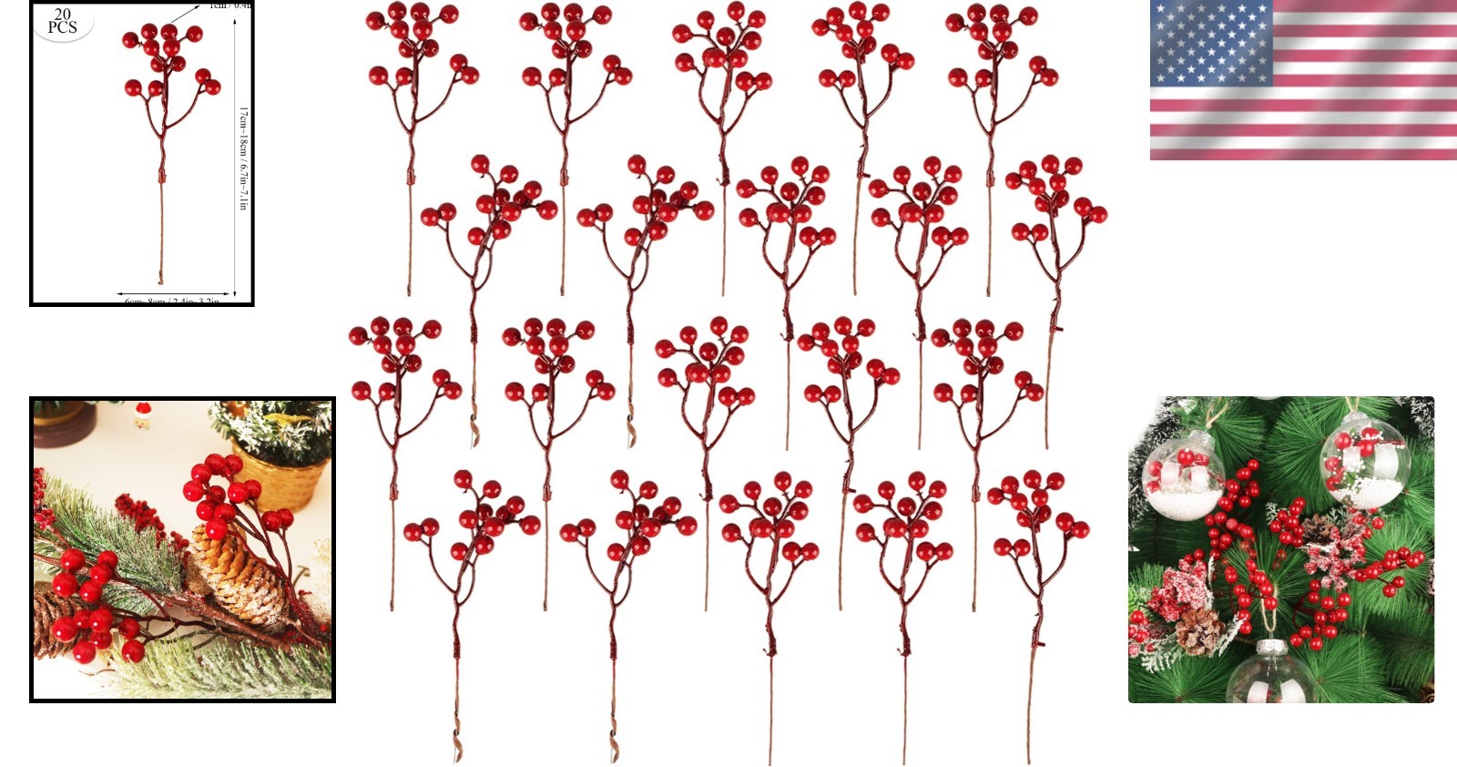 Realistic 20 Pack Red Berry Stems – Perfect for Seasonal Crafts and Arrangements