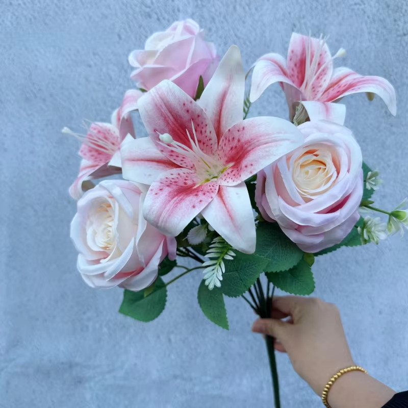 Mix Artificial Roses Lilies Pretty Display For Vase Wedding Table Top Decor HOT