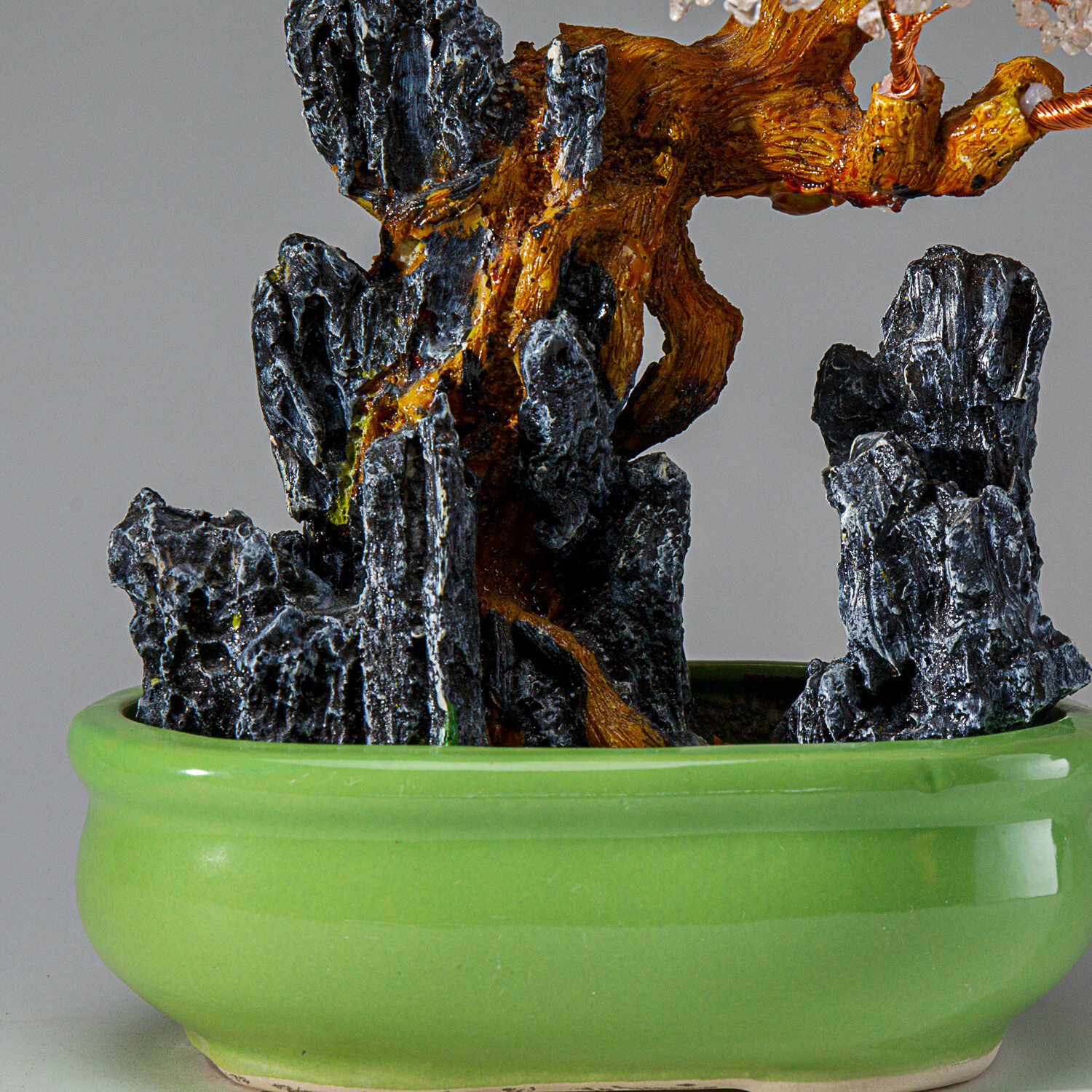 Genuine Quartz Gemstone Bonsai Tree in Oval Ceramic Pot (12” Tall)