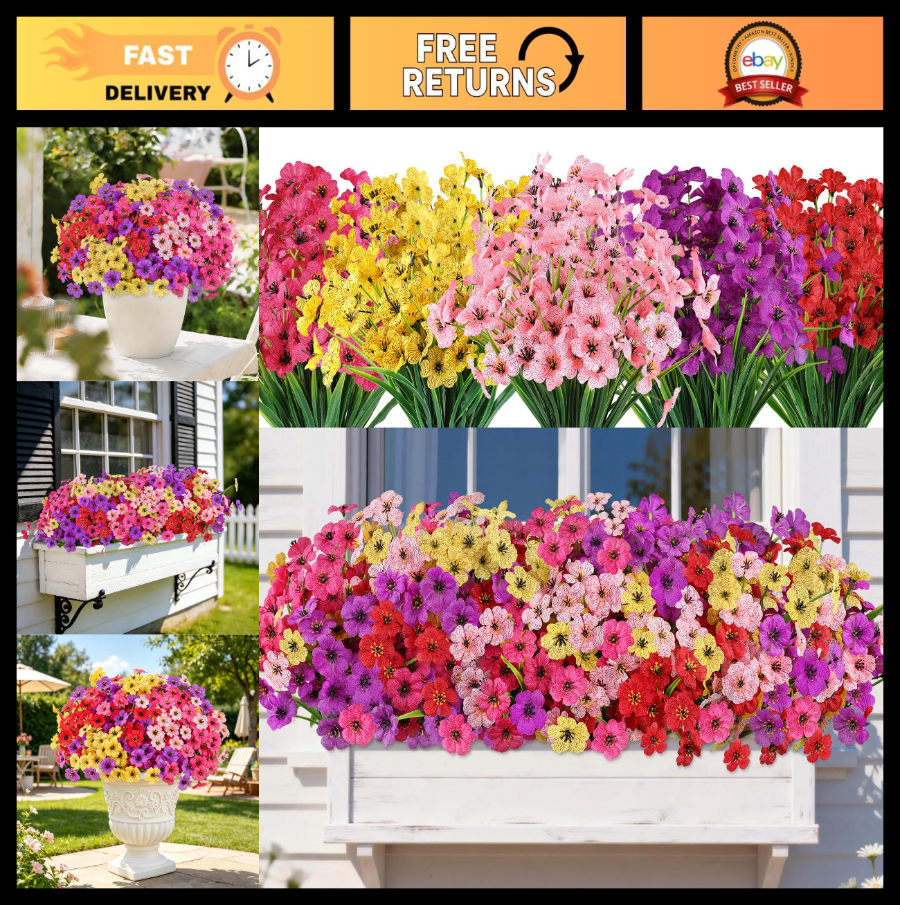 20 Bundles UV Resistant Artificial Flowers – Faux Plants for Garden, Porch, Wind