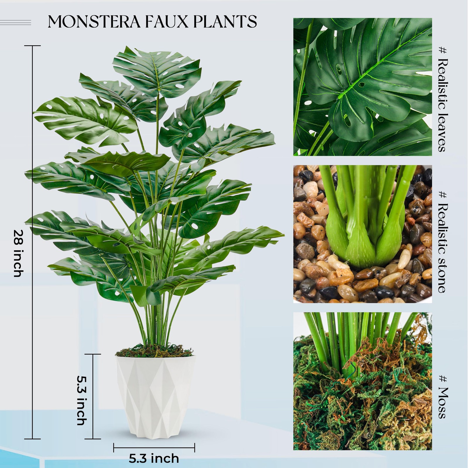 28″” Fake Plants Large Artificial Monstera Faux Plants Indoor with White Pot …