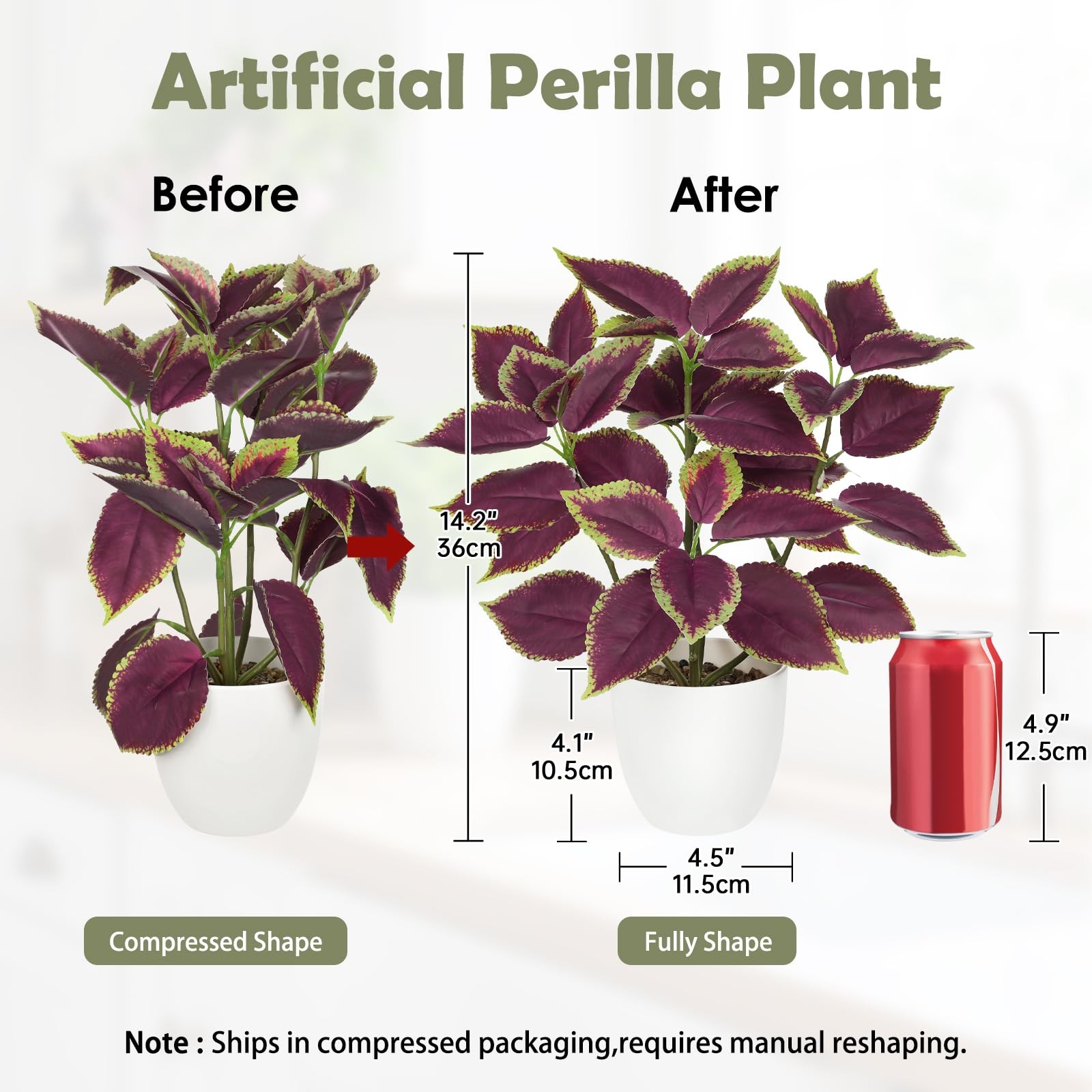 Artificial Plants Indoor 14.2″ Small Fake Perilla Plant in Pot Potted Plants …