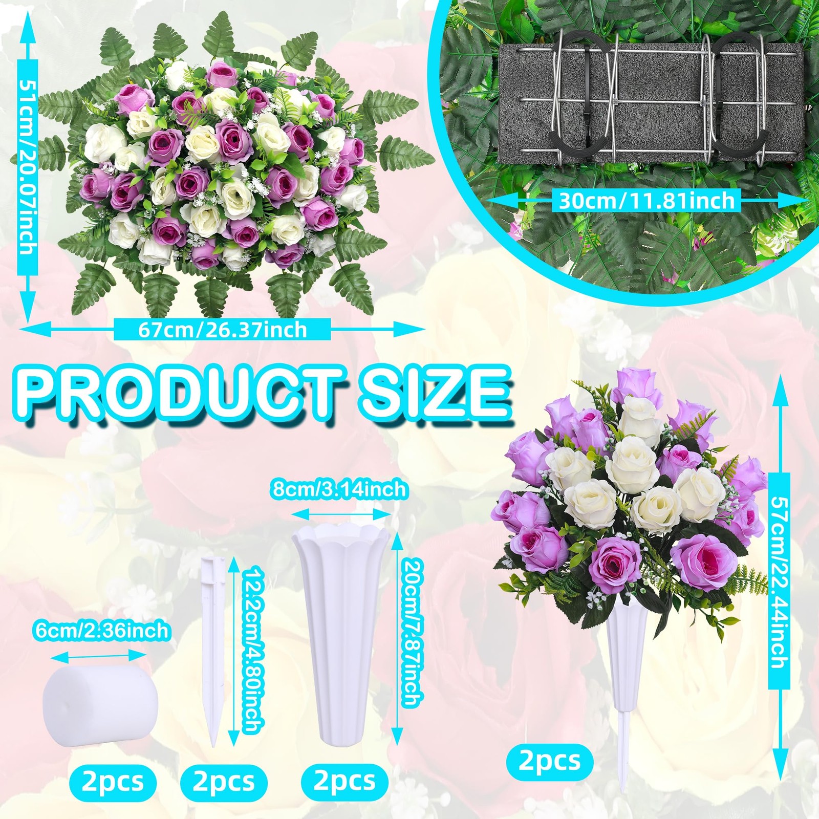 Artificial Cemetery Flower Saddles, Cemetery Memorial Flowers with Vase,Outdo…