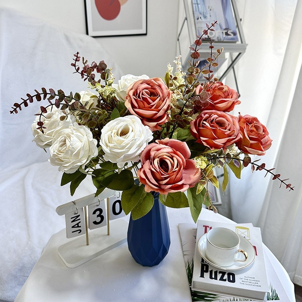 11 Artificial Roses 56cm Tall with Gold Wire Stems for Home and For Wedding