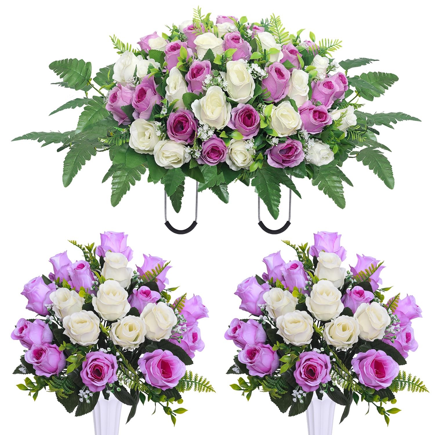Artificial Cemetery Flower Saddles, Cemetery Memorial Flowers with Vase,Outdo…