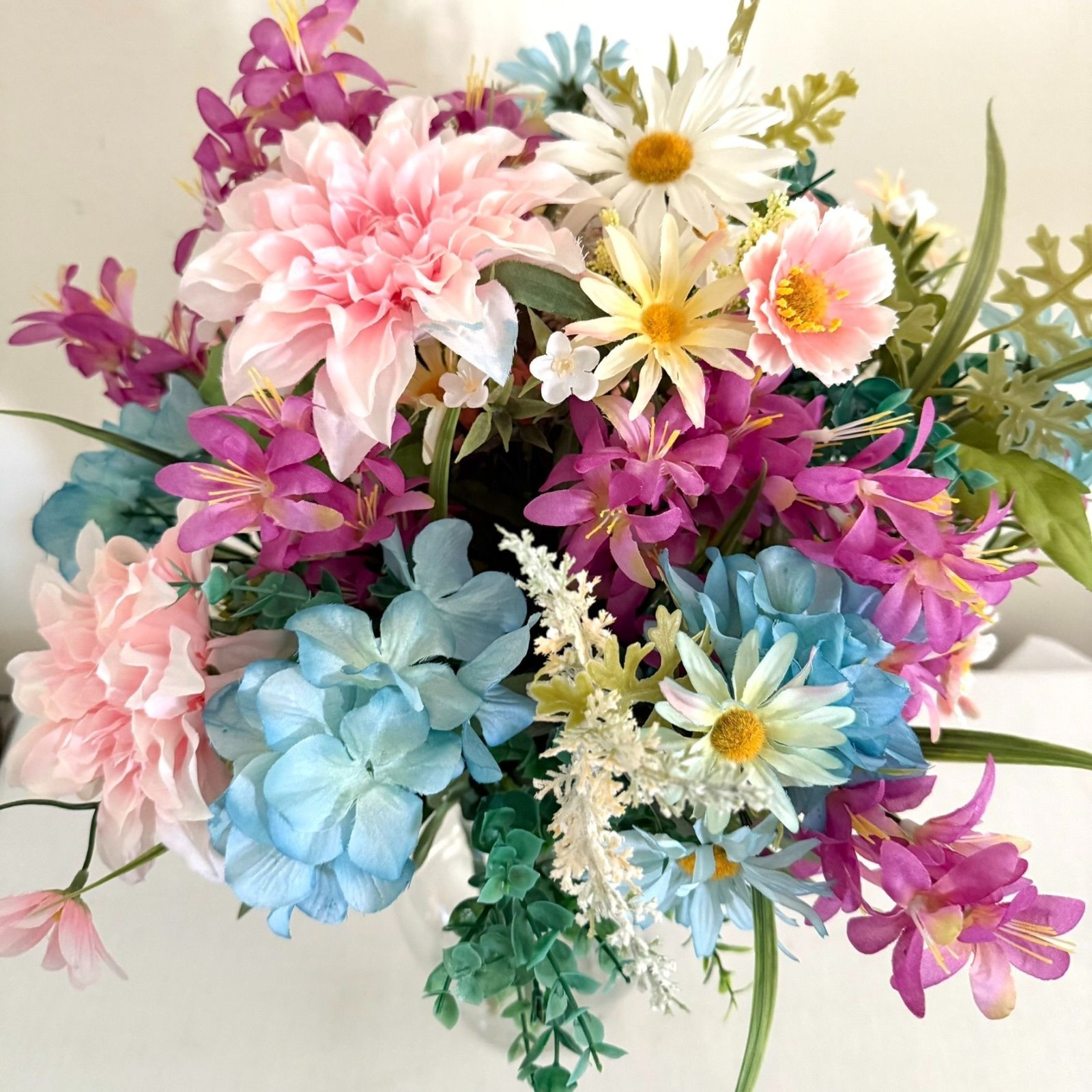 Large Silk Flower Arrangement from Upcycled Mixed Florals Hand Painted Details