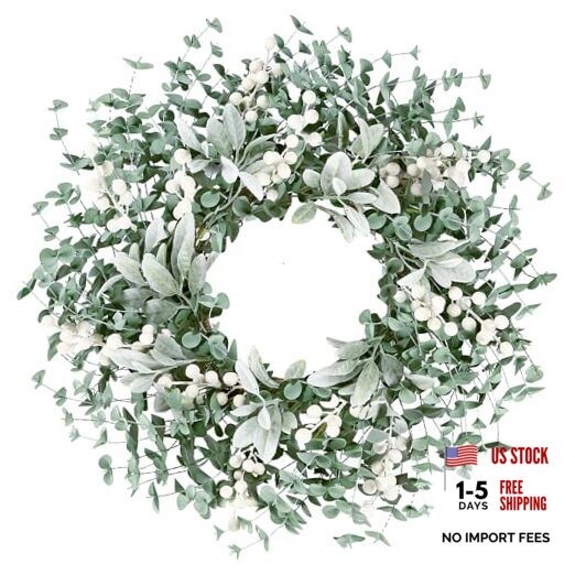 Artificial Greenery Leaves Wreath for Front Door 22 Inch Greenery Lambs Ear