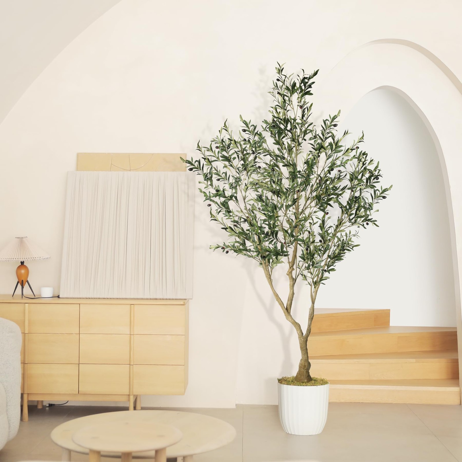 7ft Artificial Olive Tree – Lifelike Faux Plant with Large Branches & Fruits for
