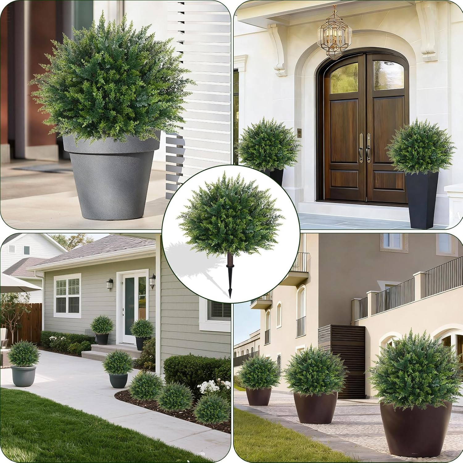 23” UV-Resistant Artificial Cedar Topiary – 4Pcs Outdoor/Indoor Decor