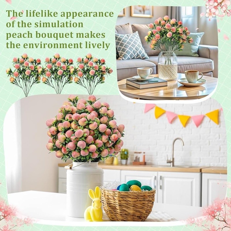 Artificial Peach Branches Set 10pcs Lifelike Fruit Decor Home Wedding Party New