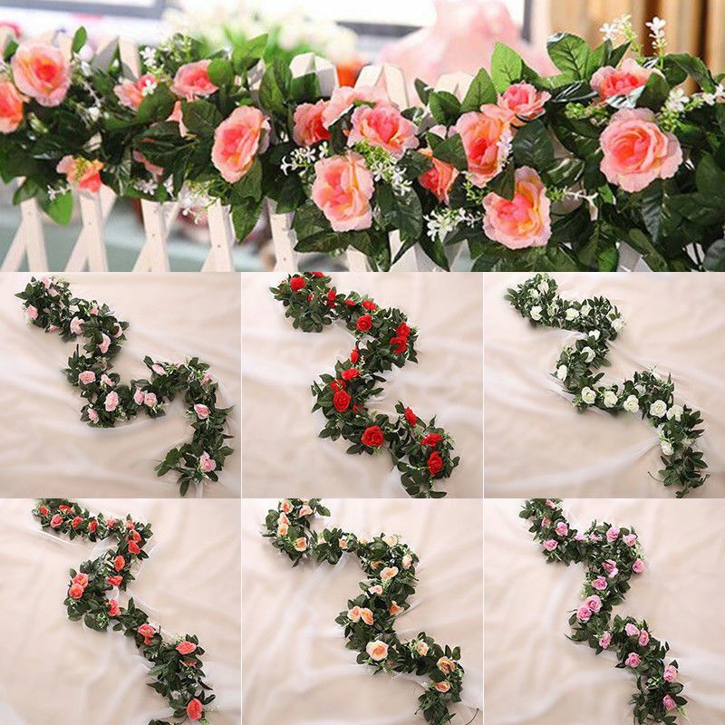 11 Head 2.2m Artificial Rose Garland Silk Flower Vine Ivy Garden Wedding Decor